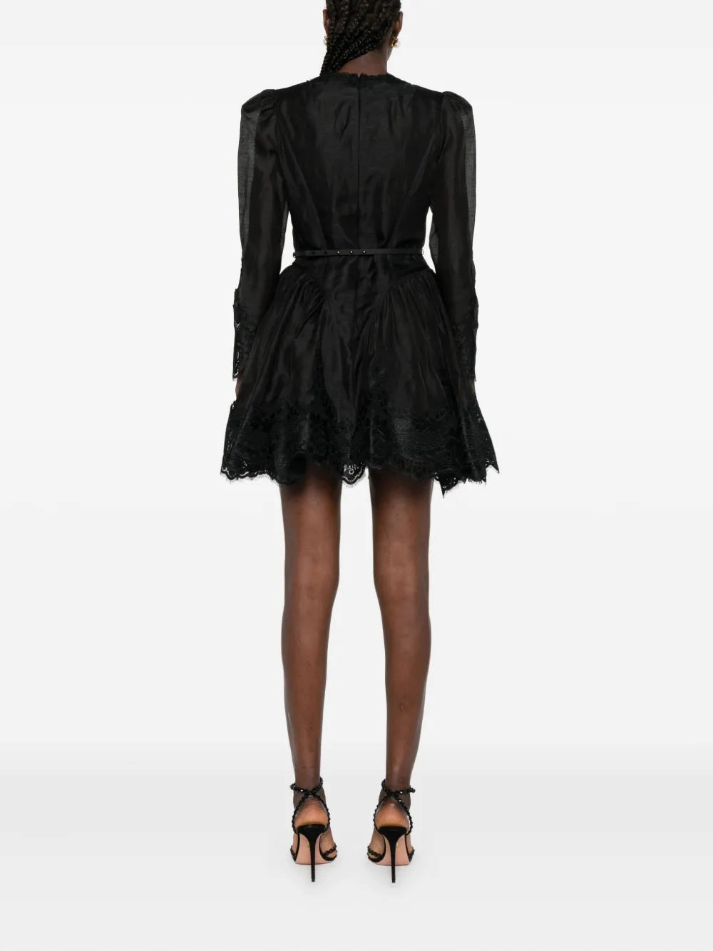Hypnotic Lace Trim Mini Dress in Black Cool Undertone