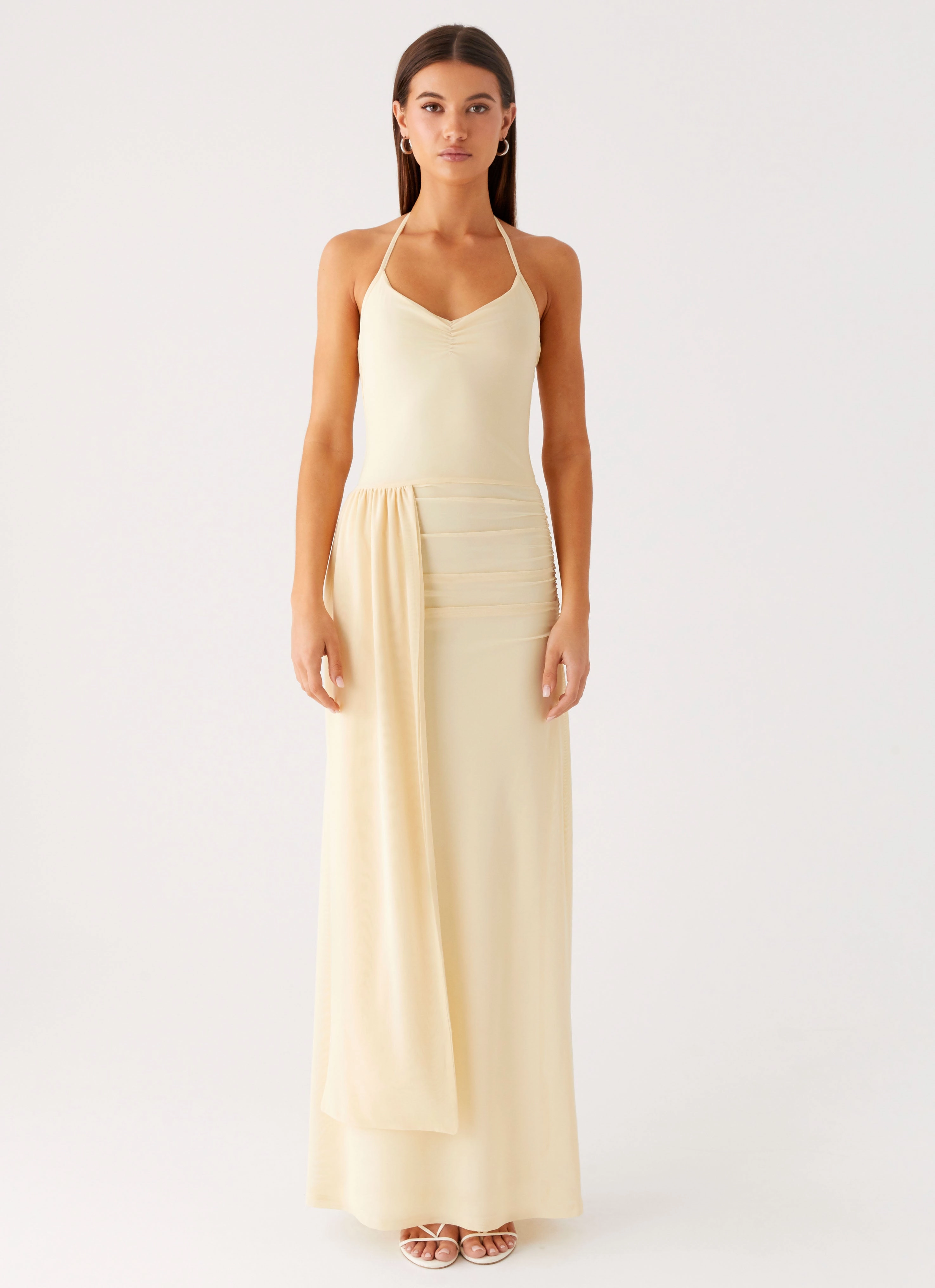 Sweetheart-Neck Signal Halter Maxi Dress - Sunny Yellow