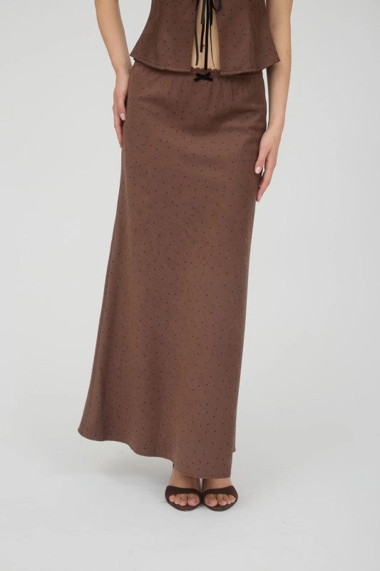 Salena Polka Dot Lace Trim Bow Detail Midi Skirt Heritage Brand