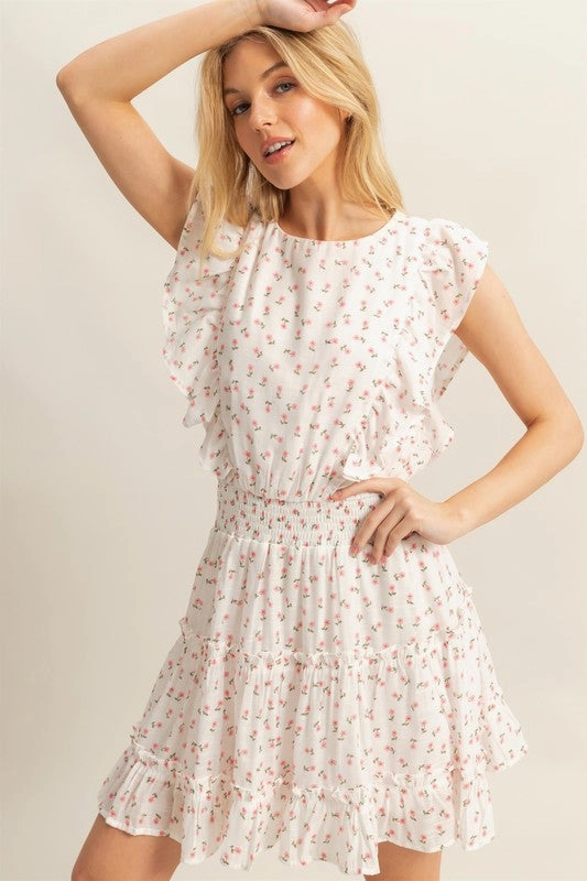 Trendy Appearance Kim Ditsy Floral Print Ruffle Mini Dress