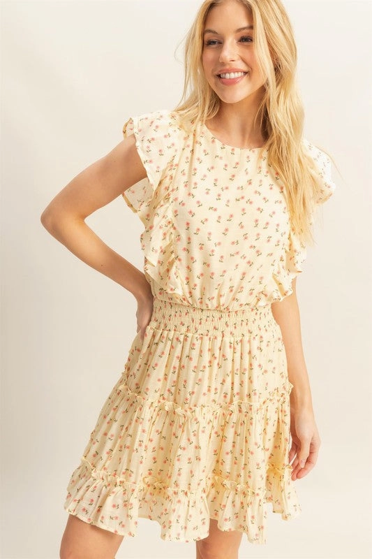 Kim Ditsy Floral Print Ruffle Mini Dress Chic Direction Delicate Finish