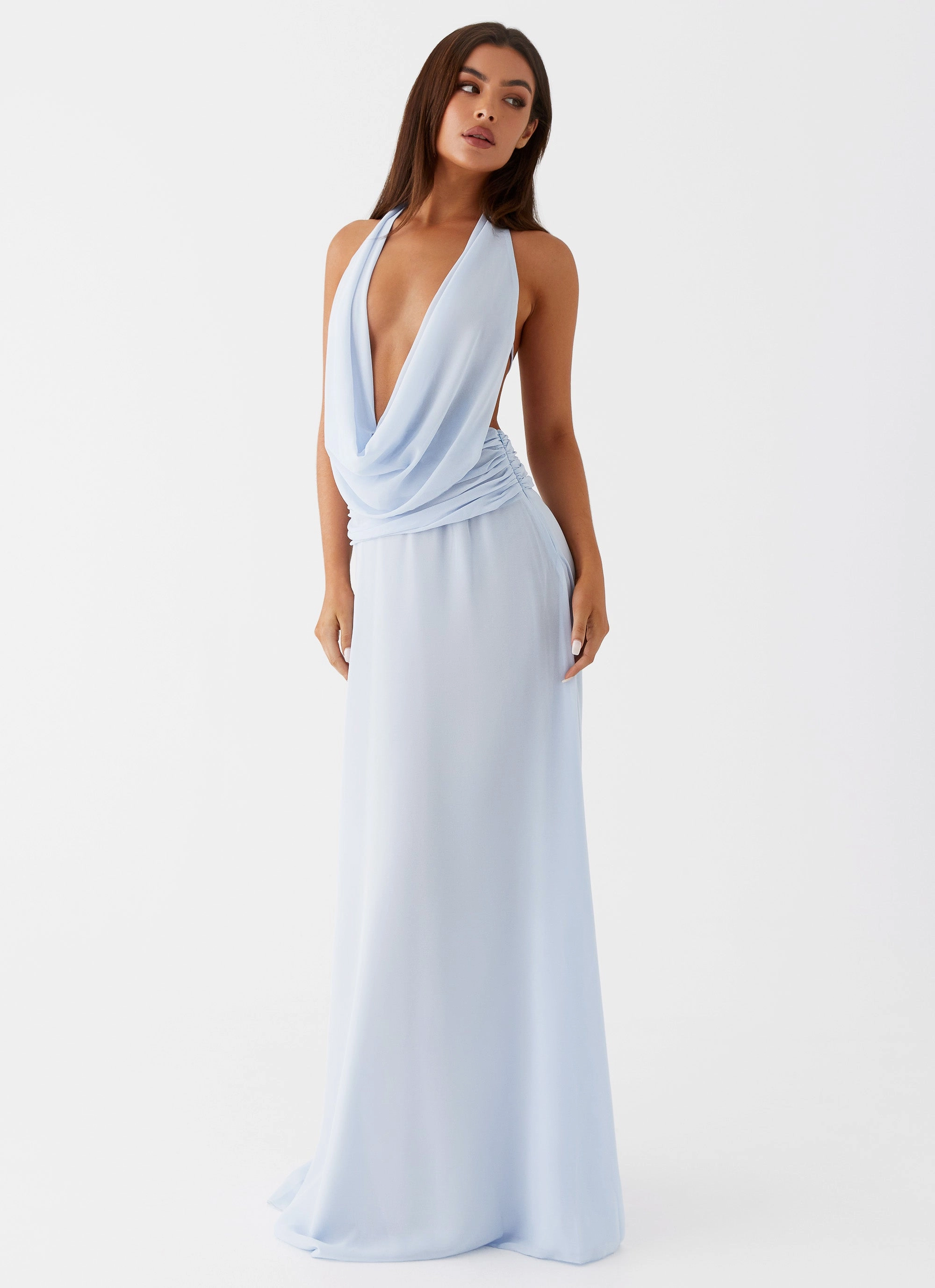 Elysia Chiffon Maxi Dress - Baby Blue Bohemian style