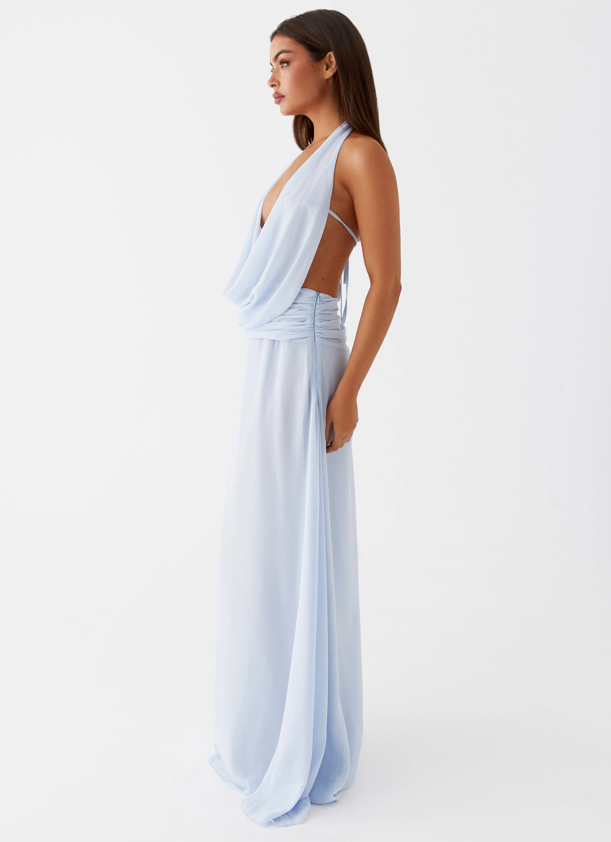 Elysia Chiffon Maxi Dress - Baby Blue Resort-Wear Comfortable Layering
