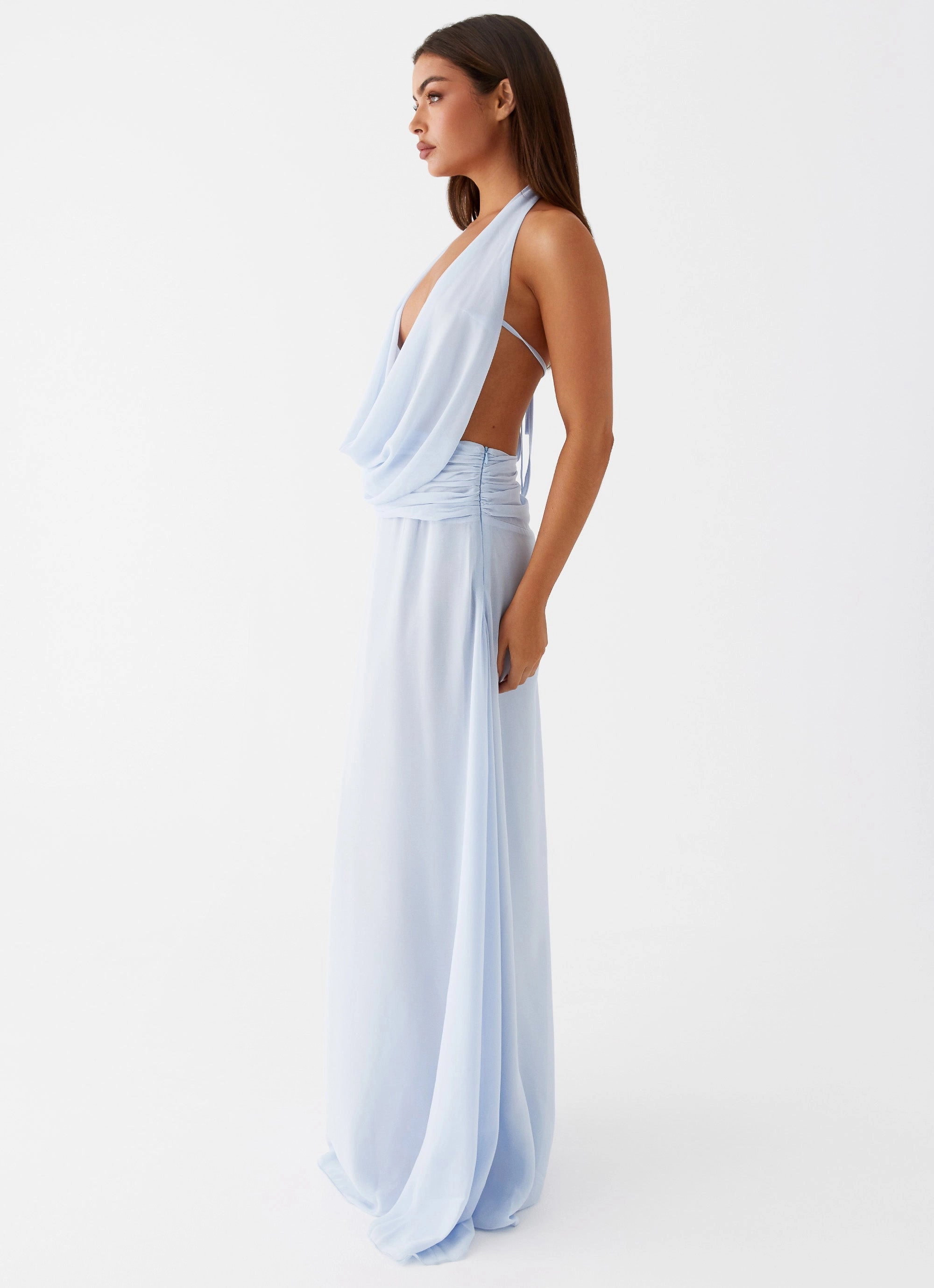 Balloon-Sleeve Elysia Chiffon Maxi Dress - Baby Blue