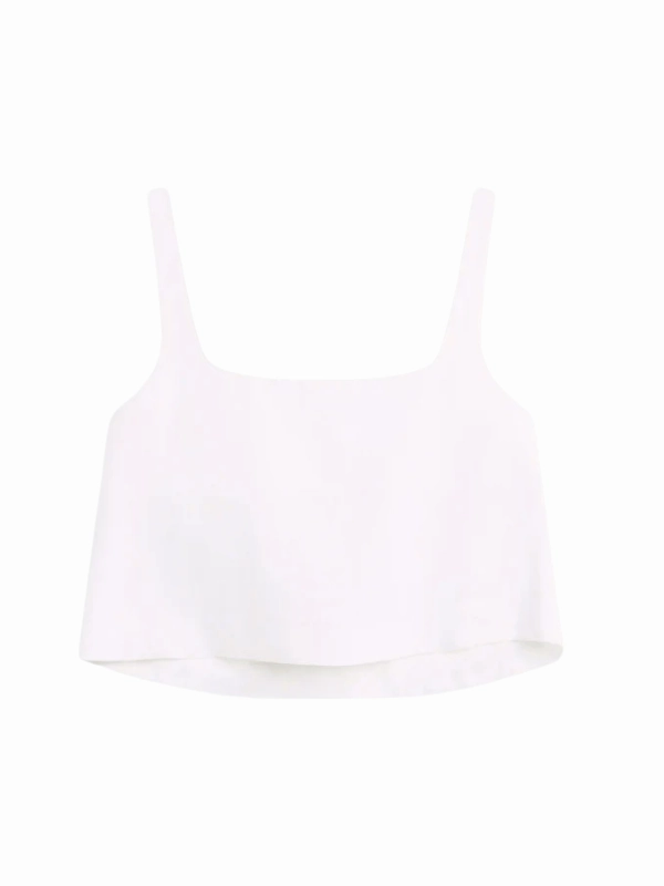 BoxyCrop CollapsibleFrame Delphi Cropped Linen Top in White
