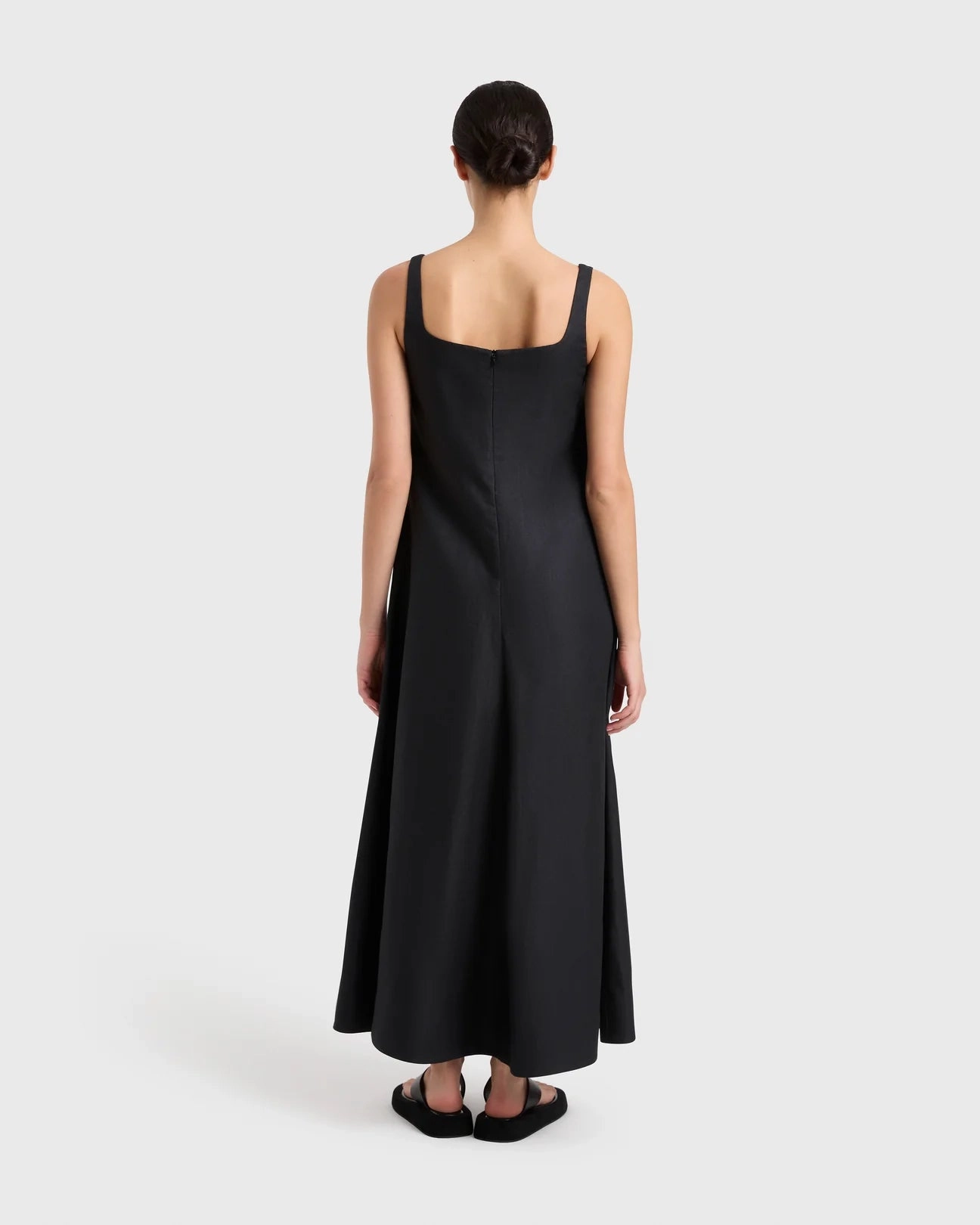 Delphi Flared Maxi Dress in Black Breathable mesh