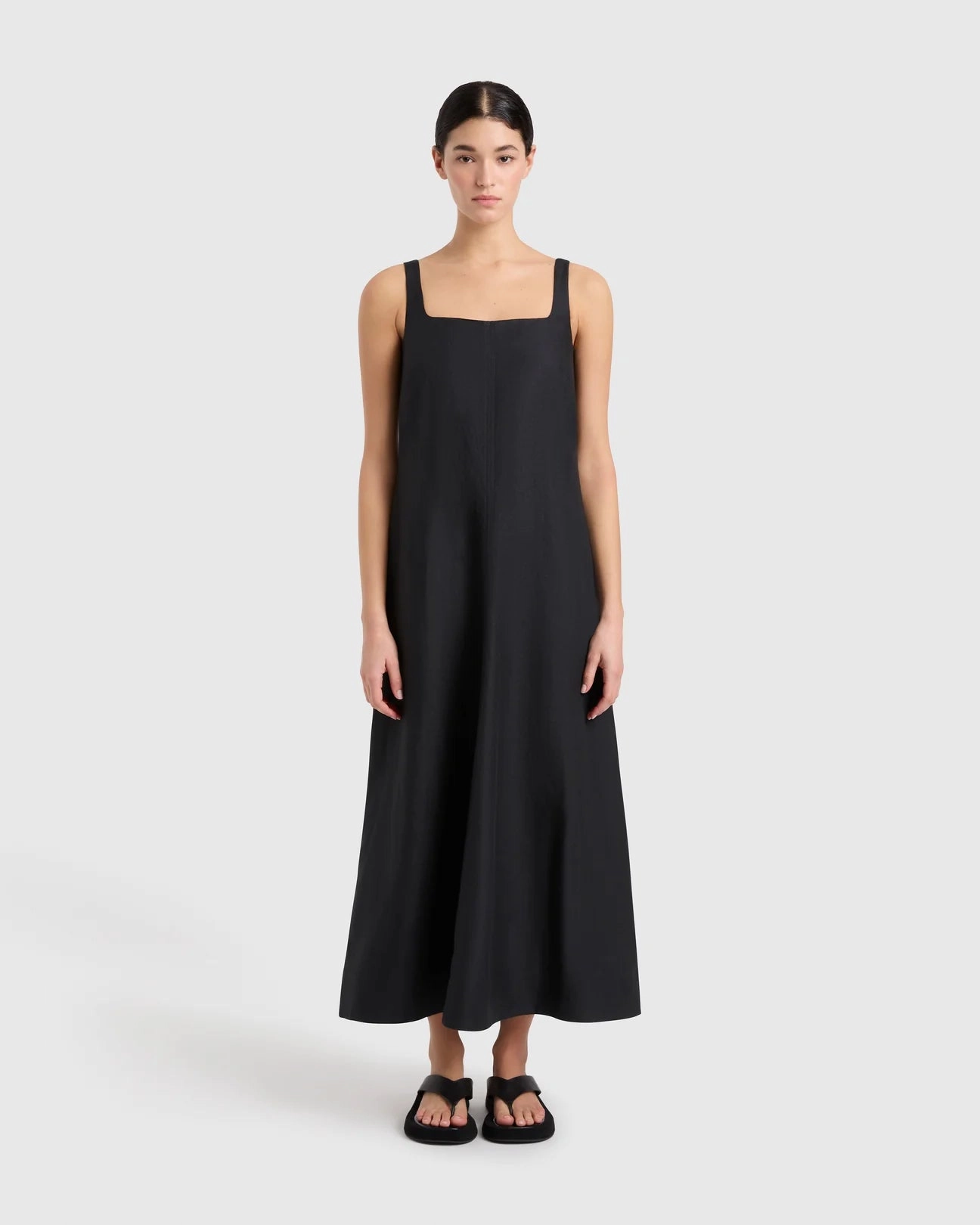 Reinforced Stitching Delphi Flared Maxi Dress in Black