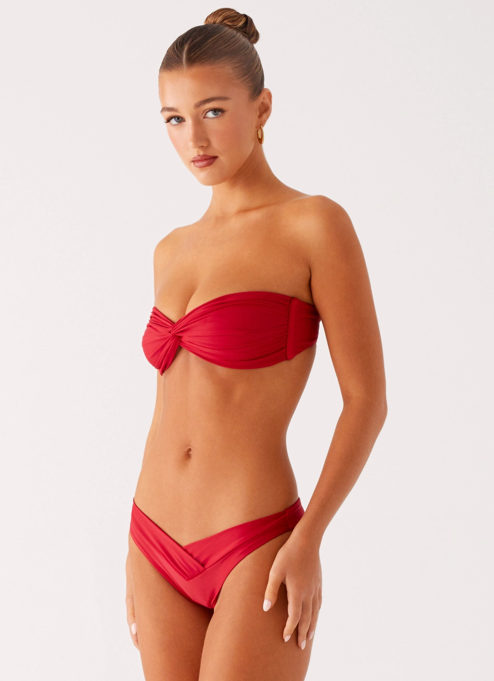 Thermal Regulating Fabric Cutout-Design Delta Bandeau Bikini Top - Deep Red