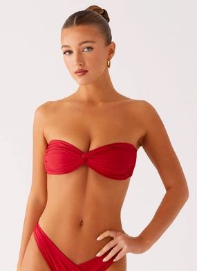 Secure Zip Closure Breathable Lining Delta Bandeau Bikini Top - Deep Red