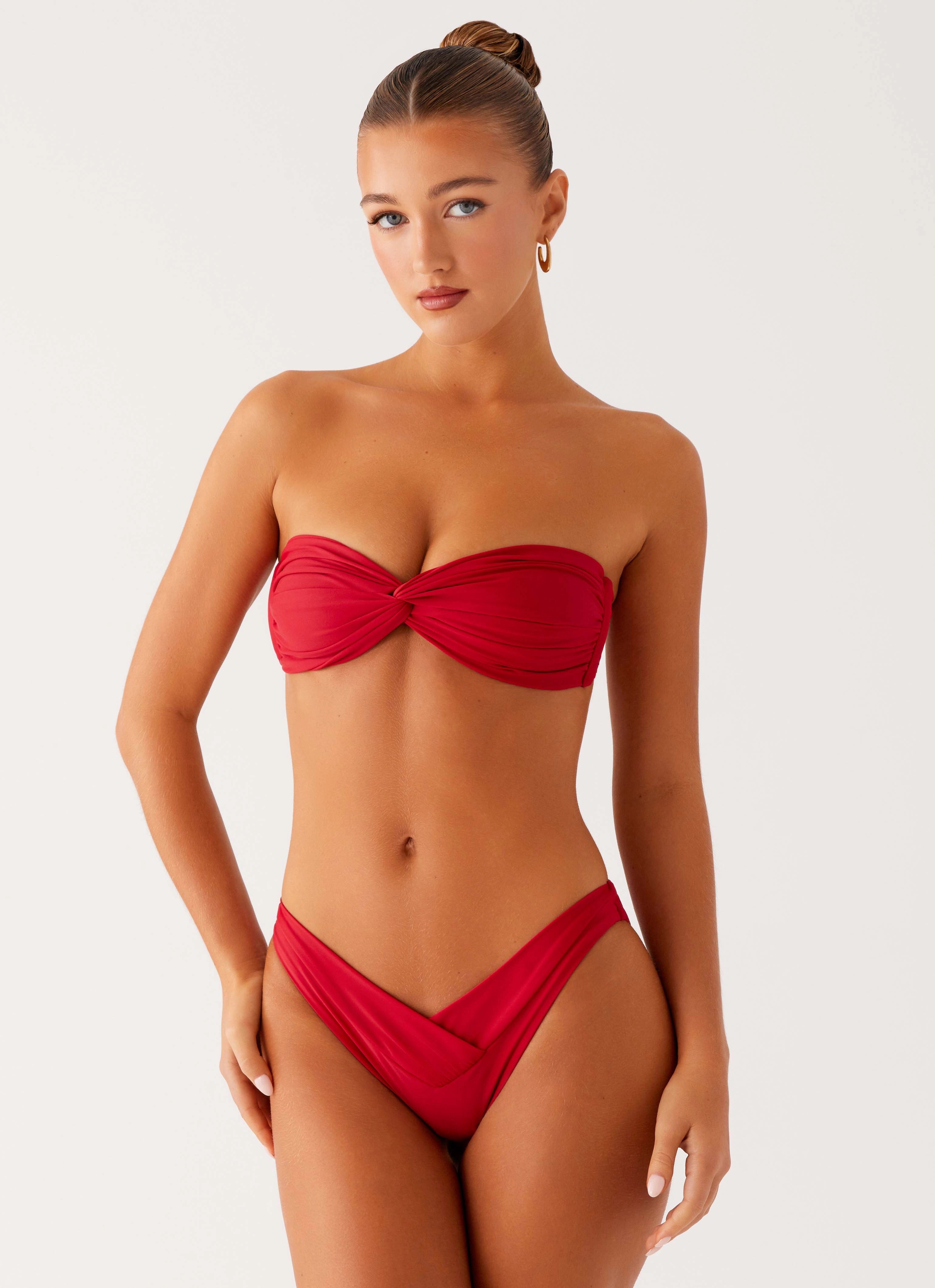 Delta Bandeau Bikini Top - Deep Red Water Repellent Lining Odor Control Technology