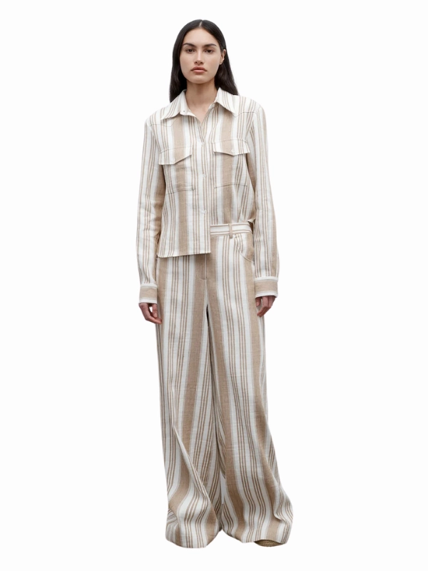 Demie Trouser in White/Khaki Non Slip Waist Grip Stretchable