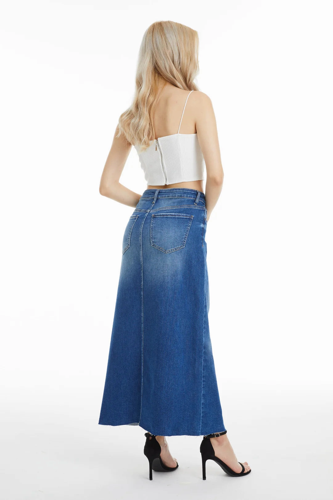 Denim Midi Skirt Non Slip Shoulder Seams