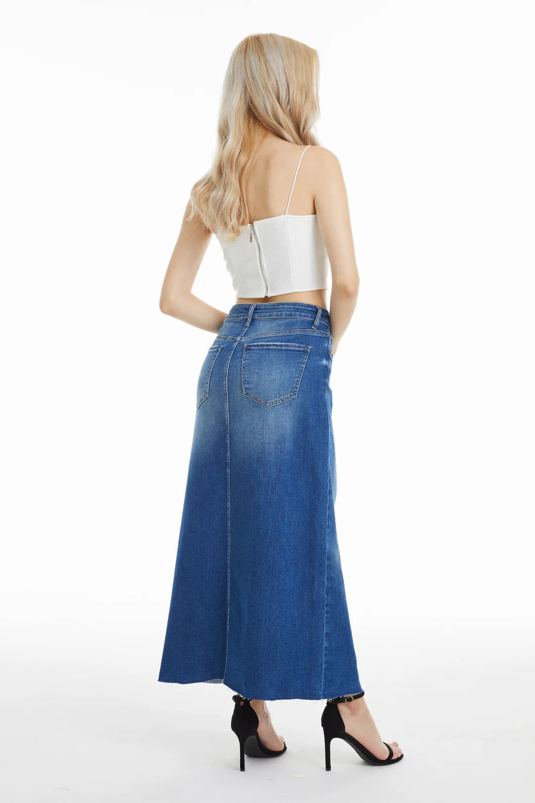 anti static coating Convertible Design Denim Midi Skirt