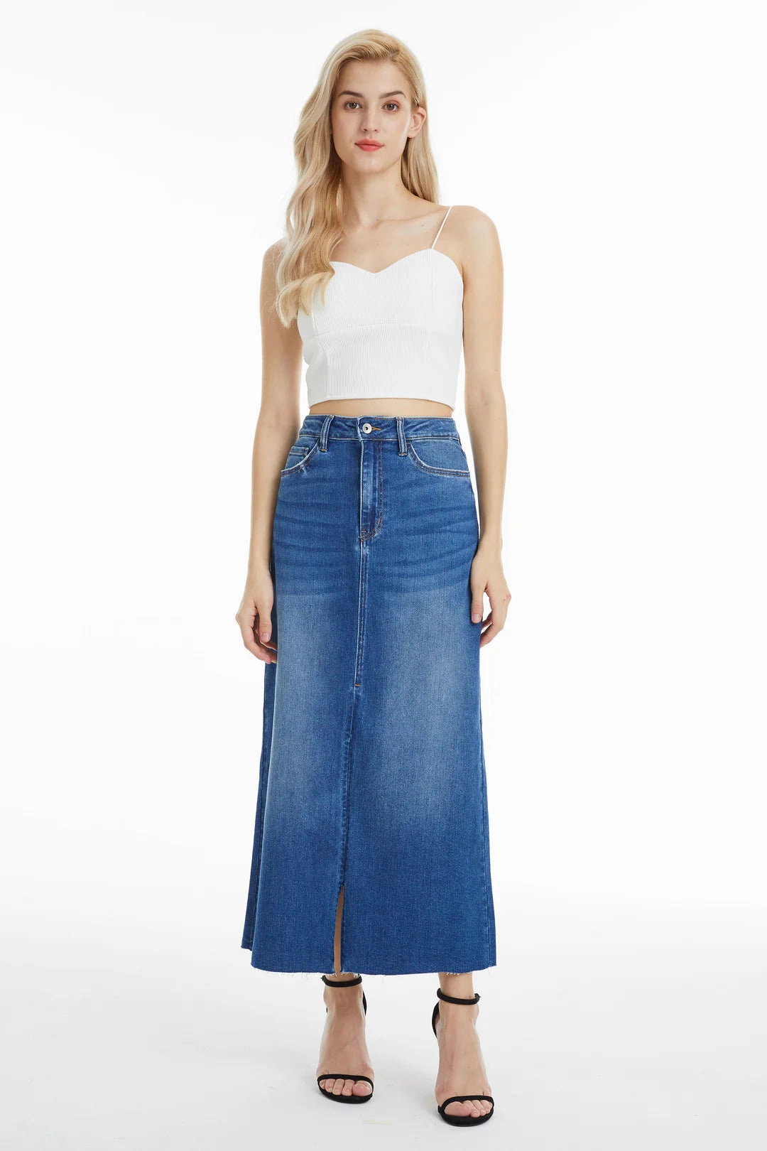Denim Midi Skirt Yarn Dyed Fabric LoopwheelFabric