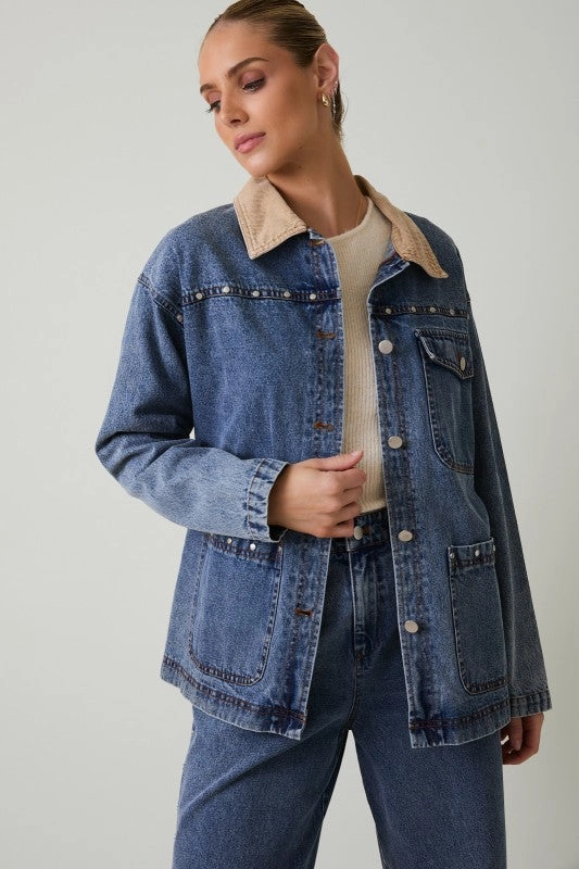Denim Stud Barn Jacket Layered Look ReflectiveTrims