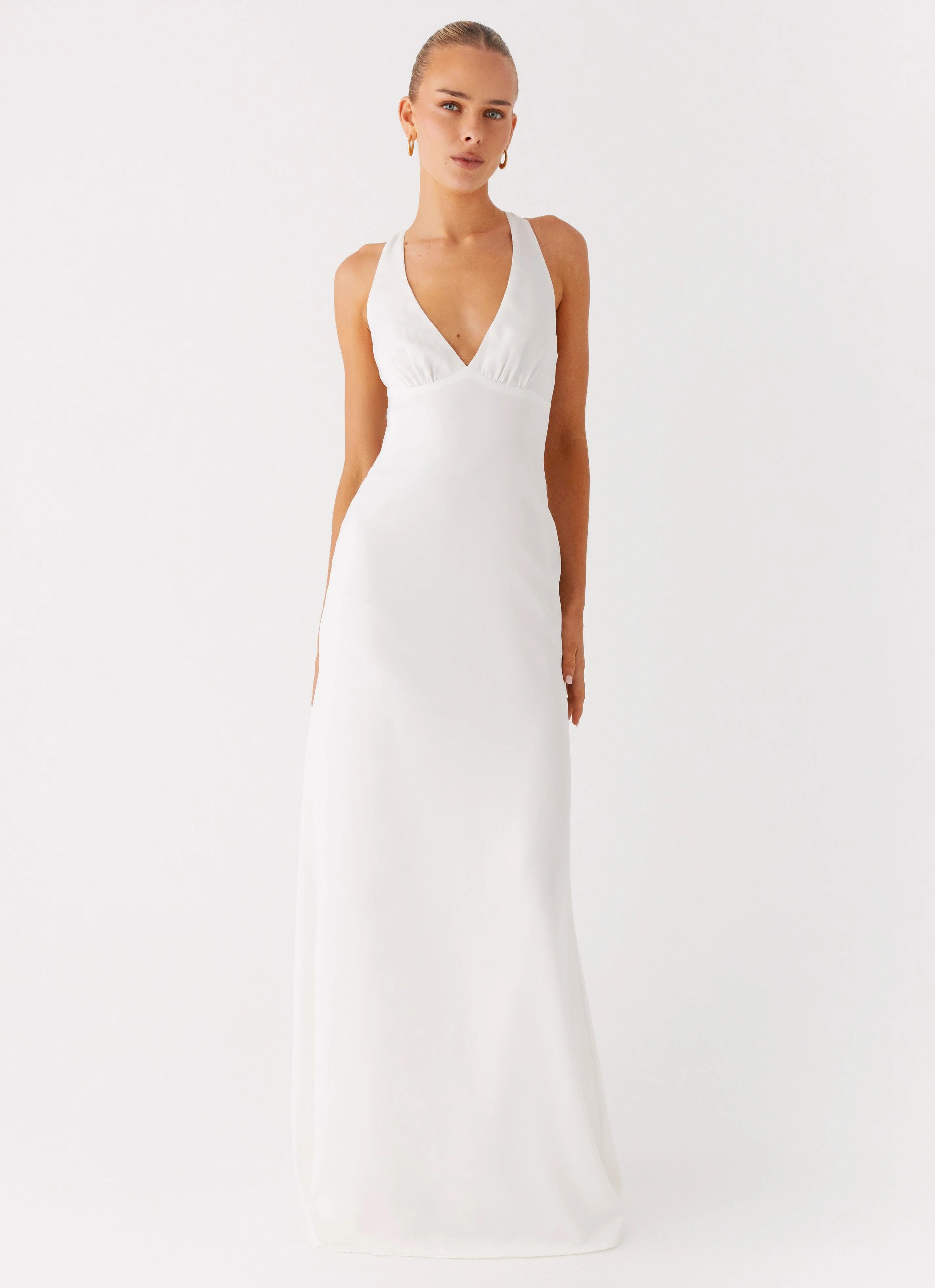 Desi Halterneck Maxi Dress - White Smooth Fit Happy Scent