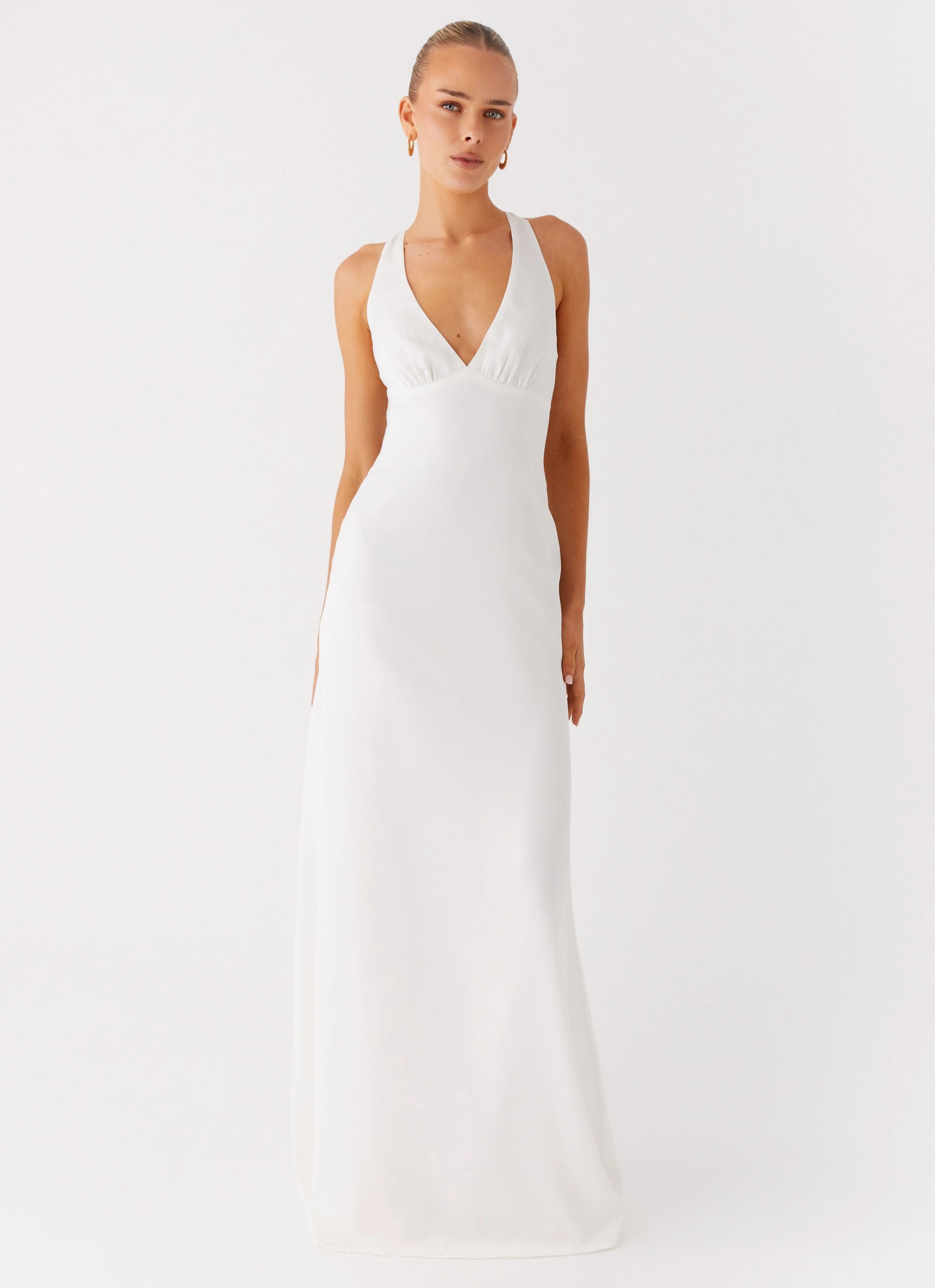 Desi Halterneck Maxi Dress - White Fitted Shape Softly Structured
