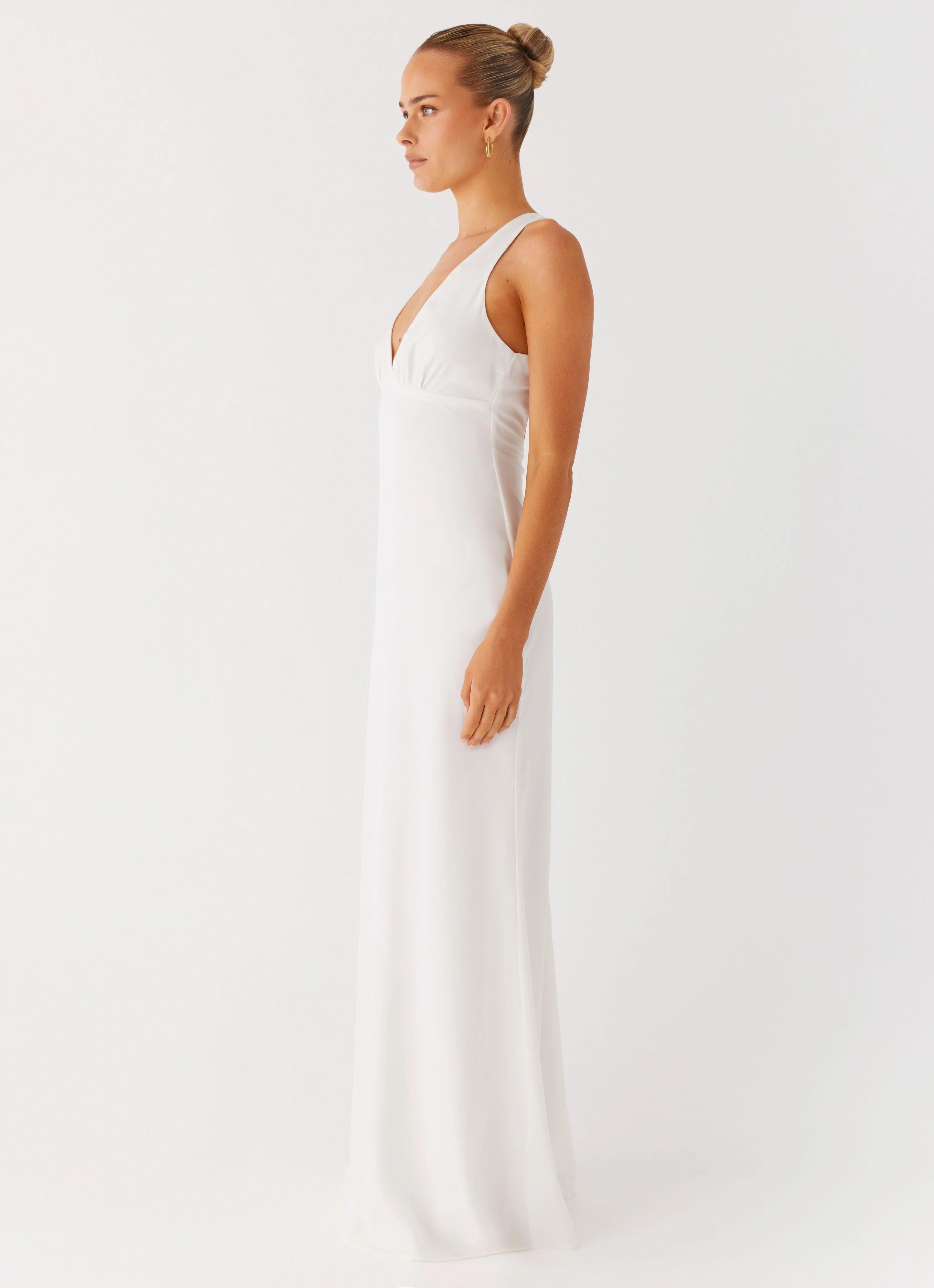 Desi Halterneck Maxi Dress - White Clean Aesthetic Printed-Lining