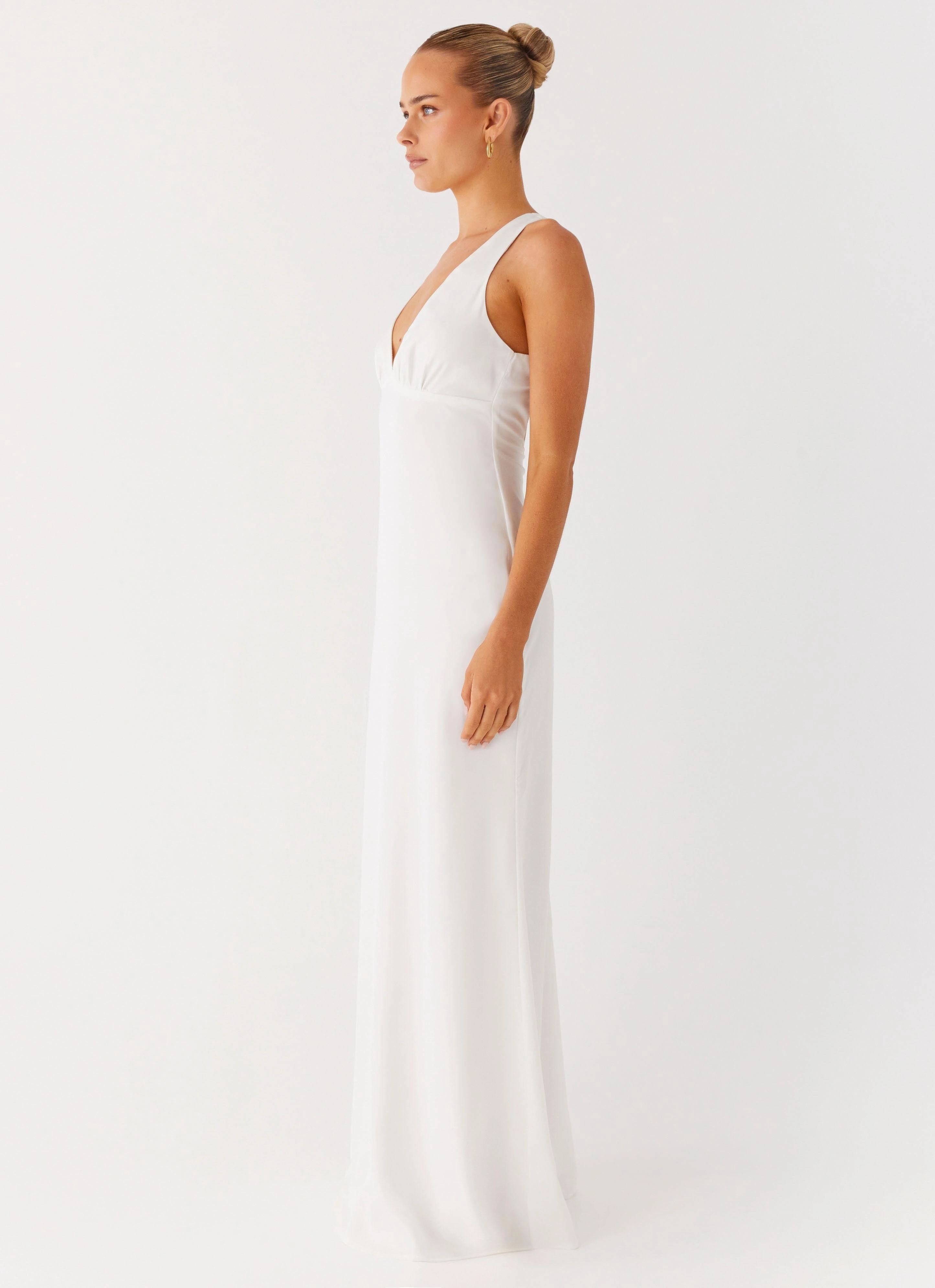Desi Halterneck Maxi Dress - White Light Finish Smooth Lines