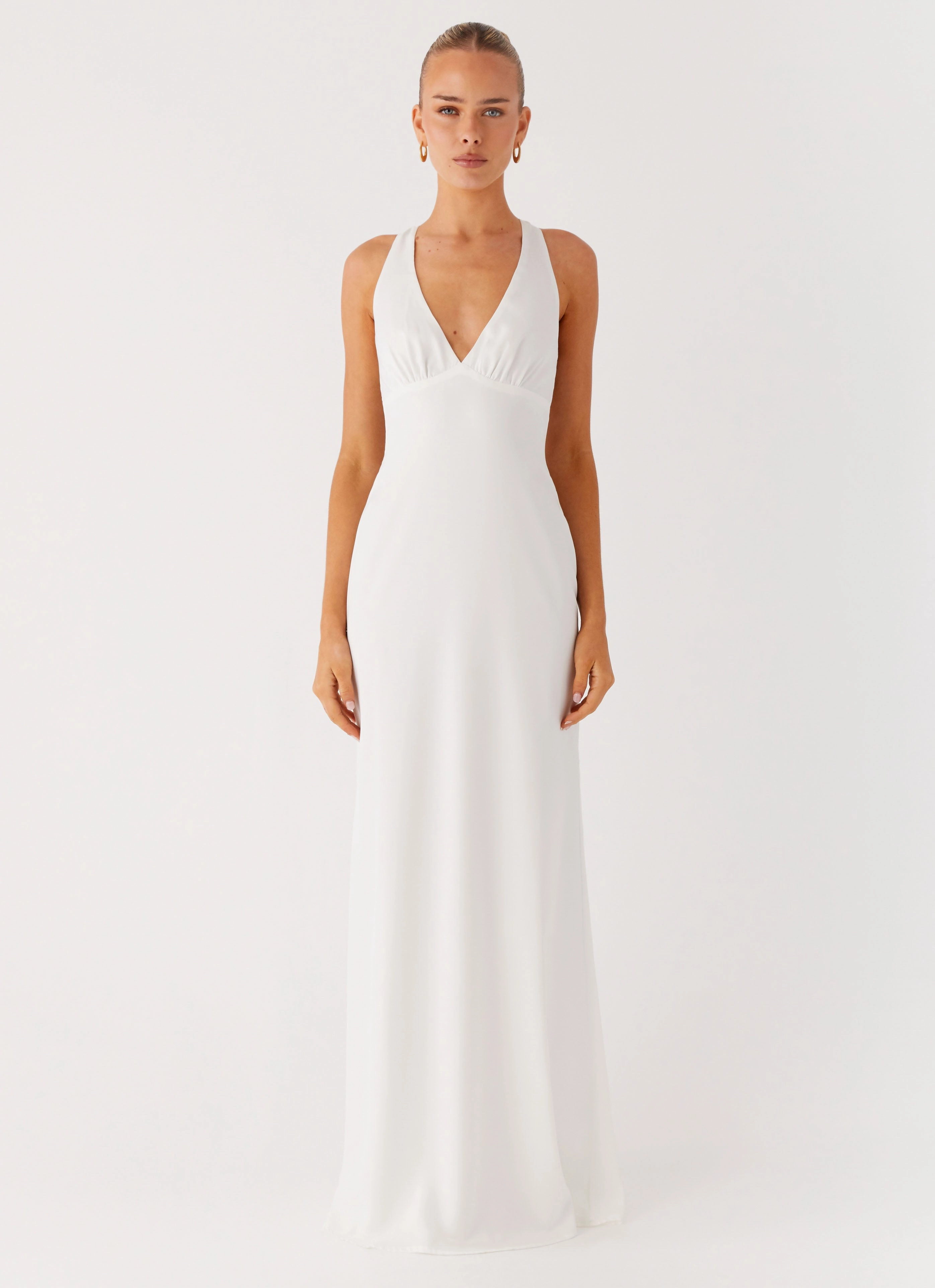 Contemporary Wear Stylish Pick Desi Halterneck Maxi Dress - White