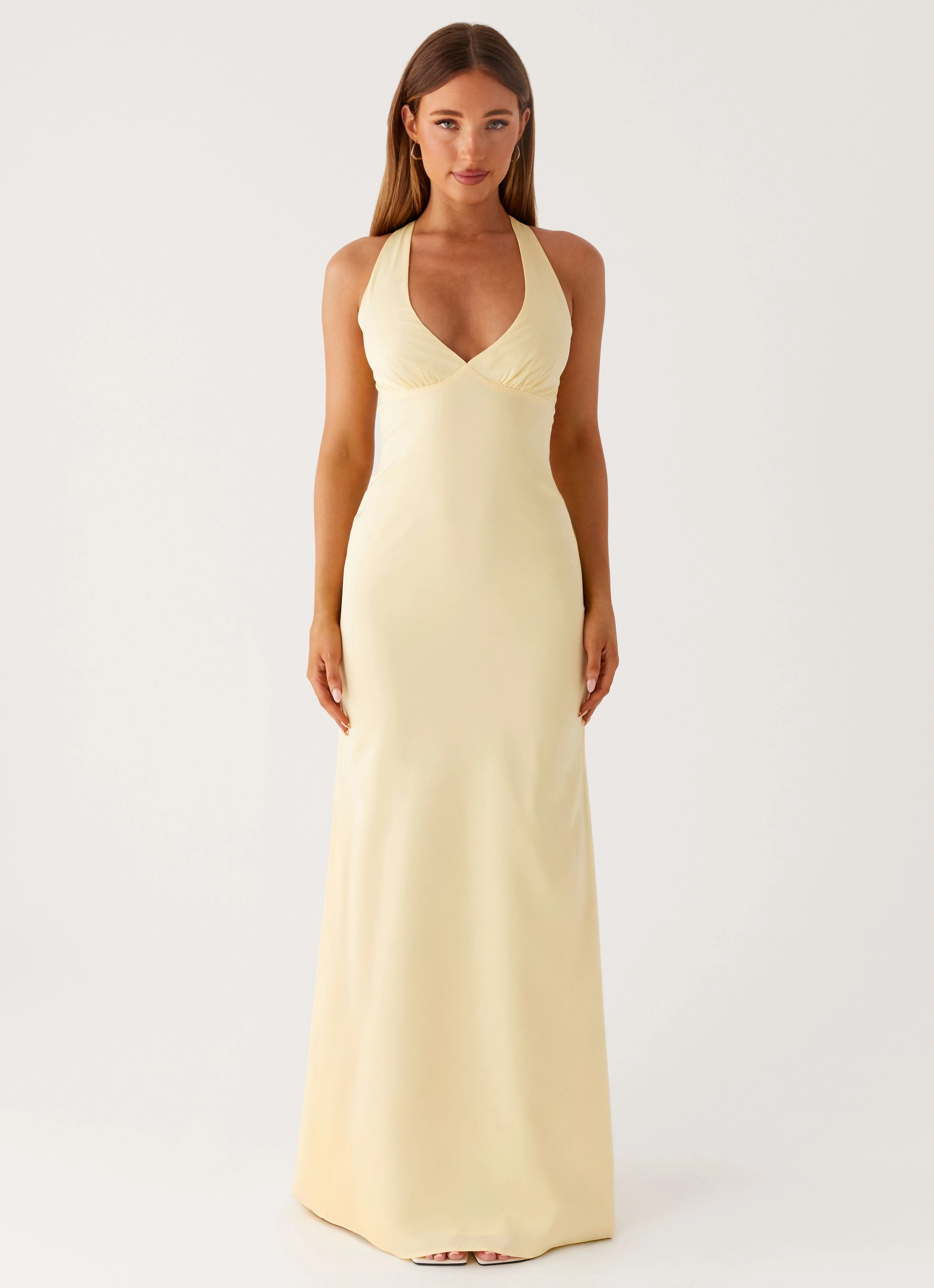 Desi Halterneck Maxi Dress - Yellow Flow Sleeve