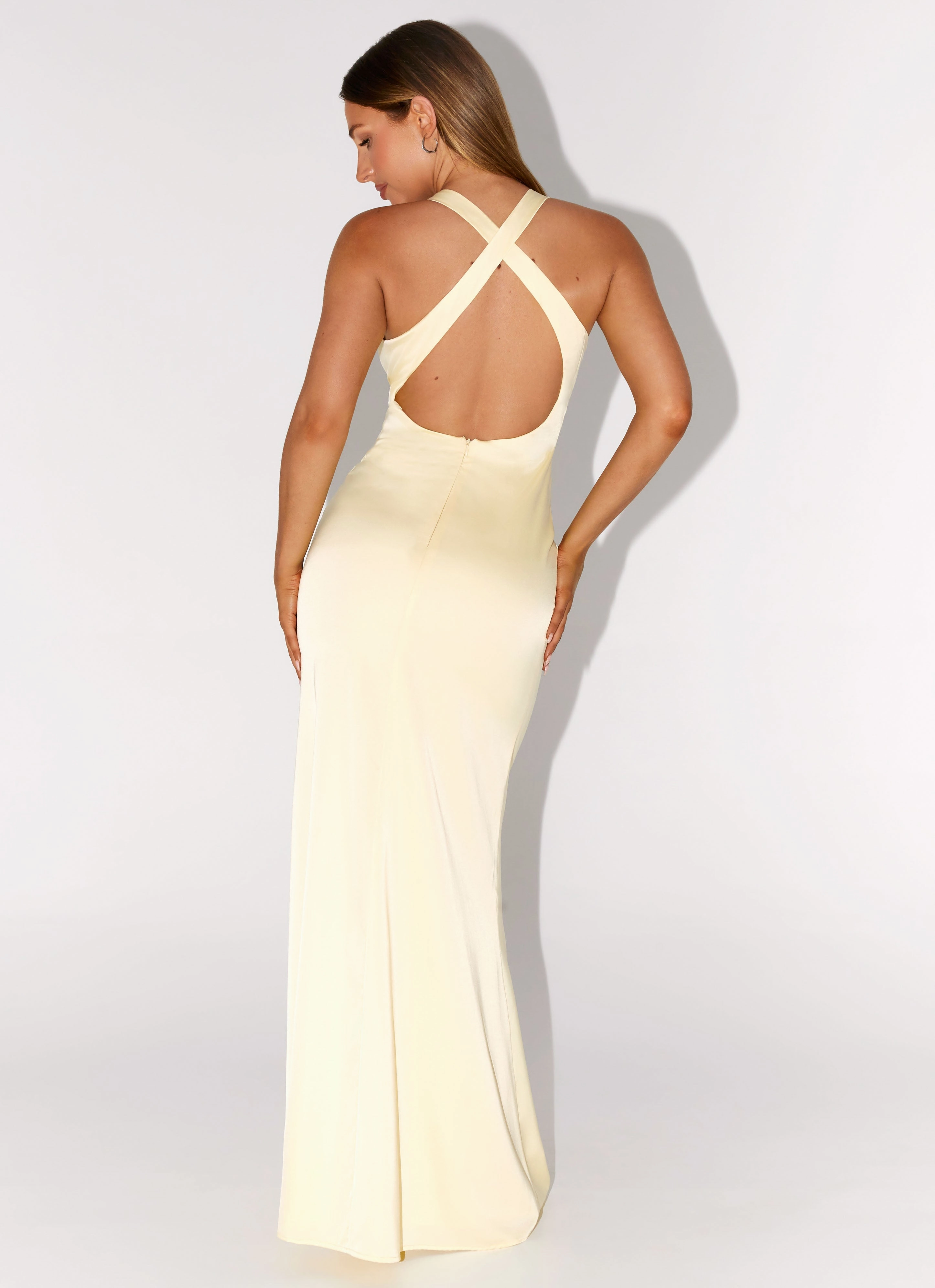Desi Halterneck Maxi Dress - Yellow Simplistic Mood Eye Appeal