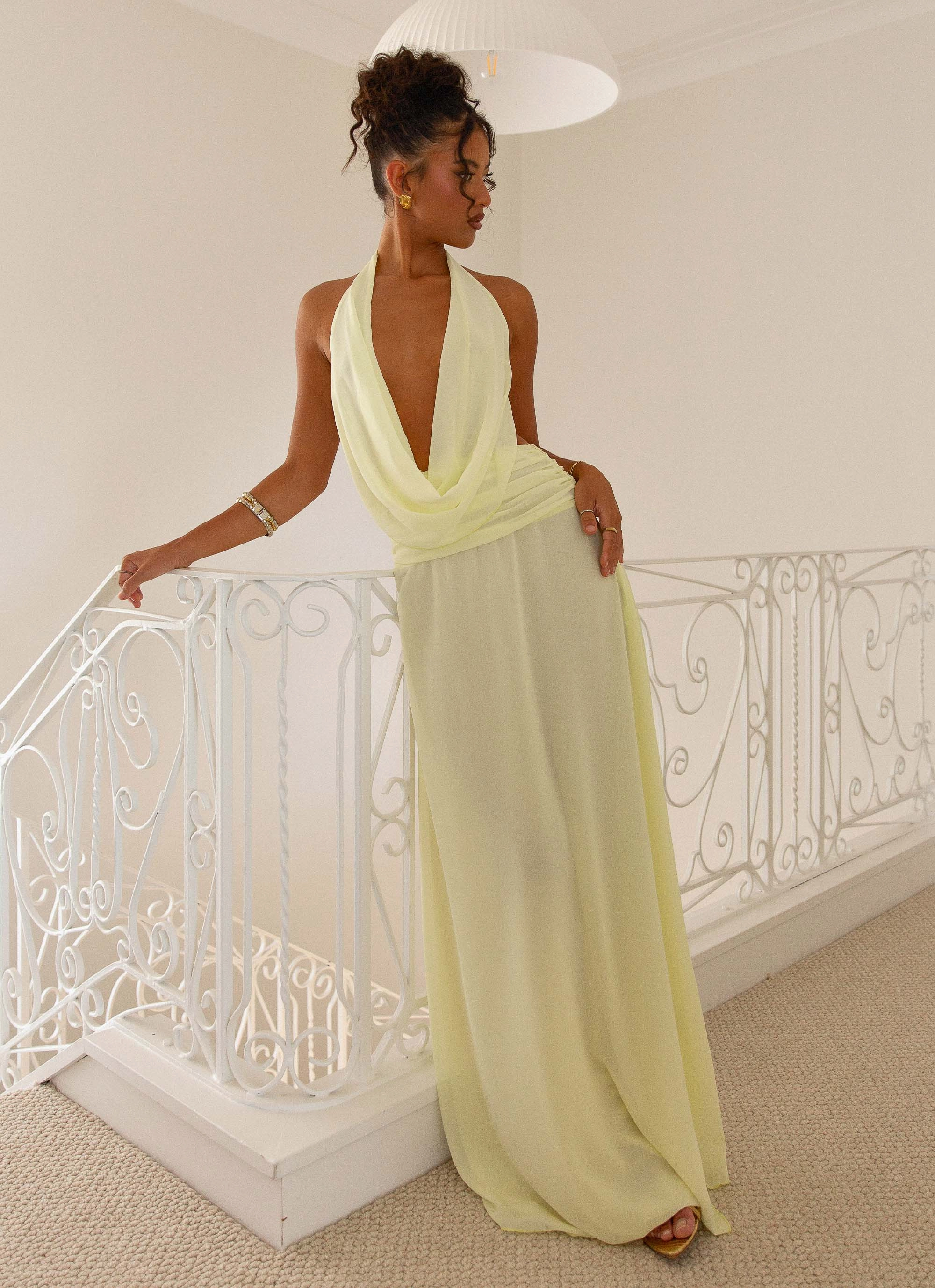 Elysia Chiffon Maxi Dress - Lemon Water-resistant Layer Ready
