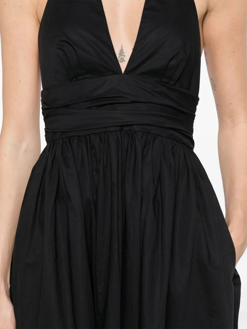 Light Weight Plunge Halter Dress in Black