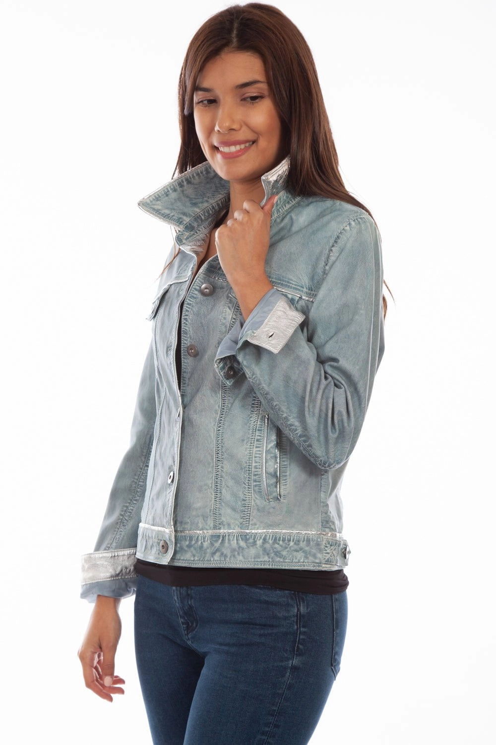 Scully Womens Denim Leather Classic Jean Jacket Heat Reflective Lining QuiltedPattern