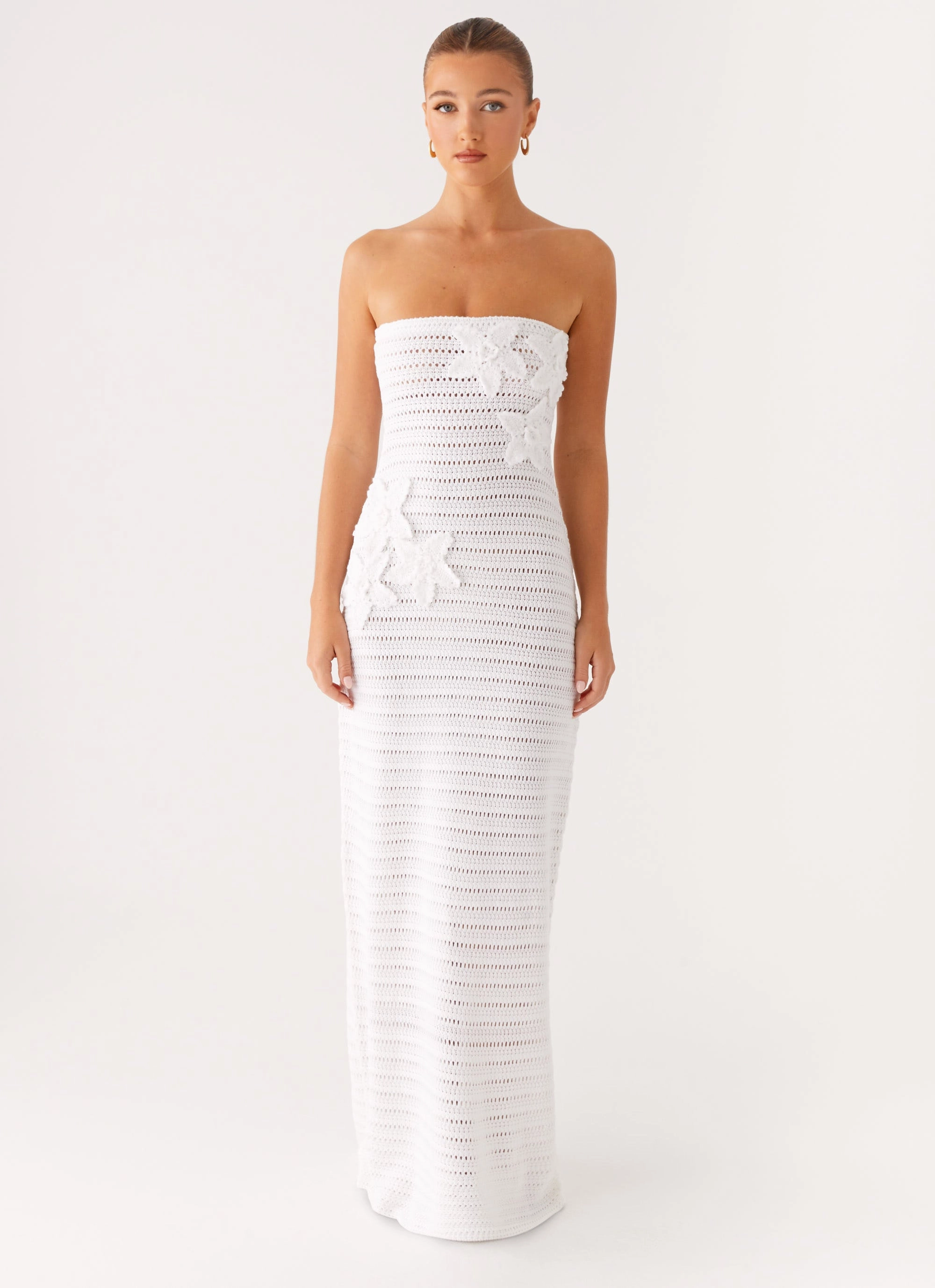 Diaz Crochet Maxi Dress - White Lounge Base Quick Fit
