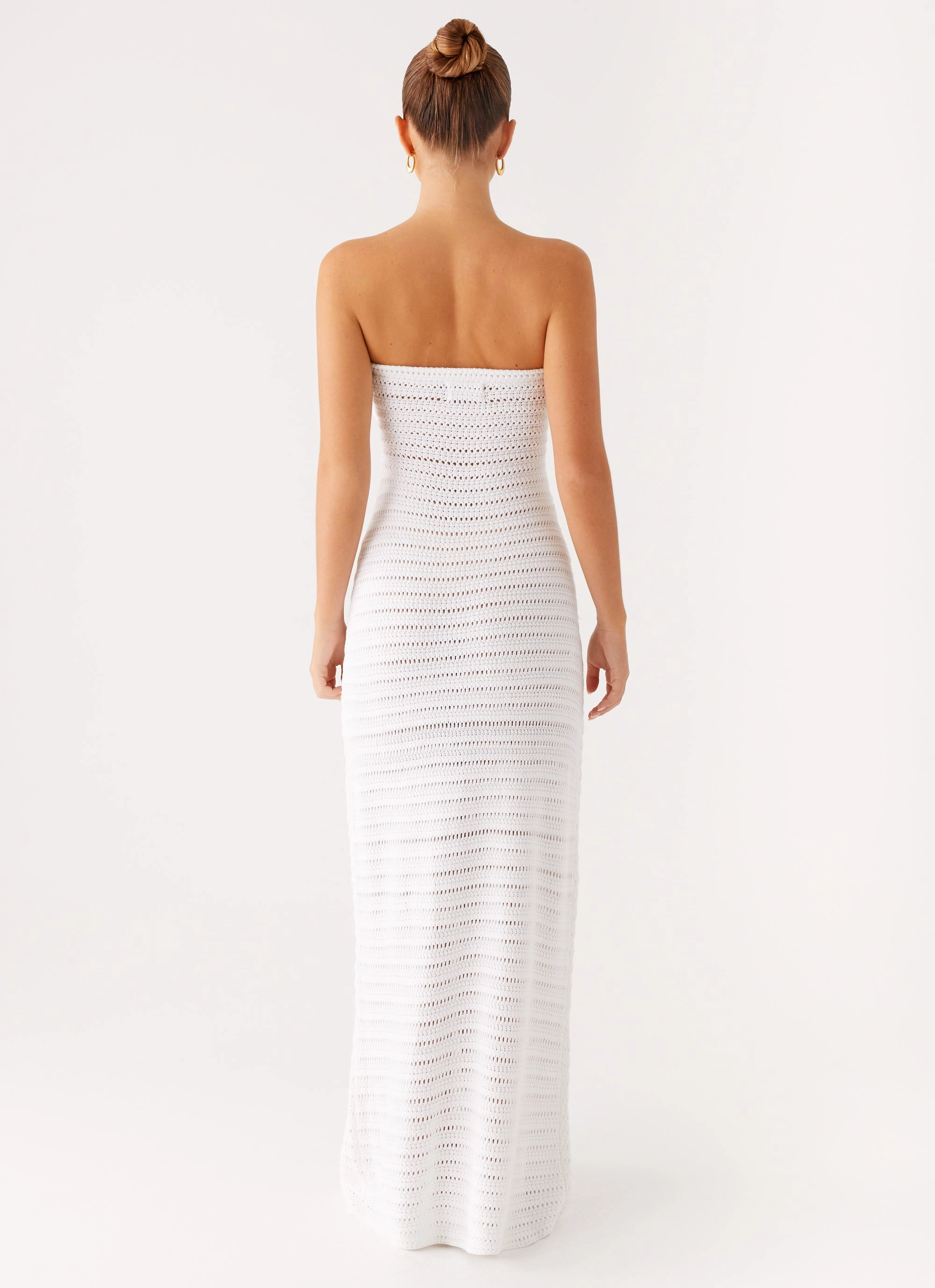 Diaz Crochet Maxi Dress - White Printed-Lining Edgy Layers
