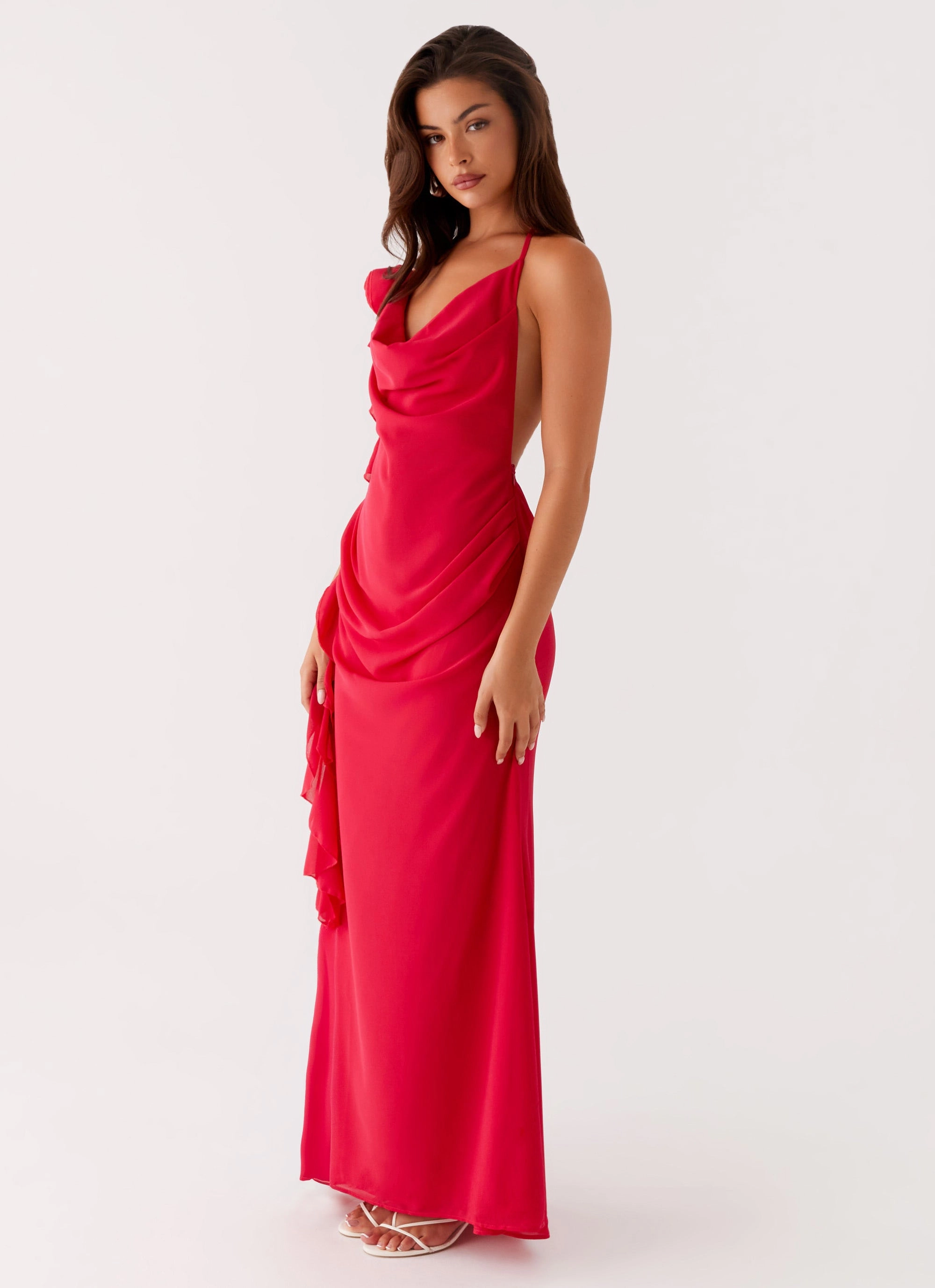 Diedre Rose Strappy Maxi Dress - Raspberry Autumn Essential Fitted waist