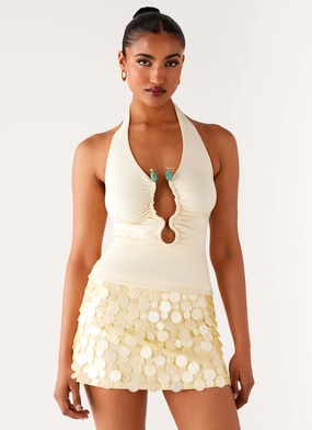 Layered Collar System Diego Halter Top - Yellow