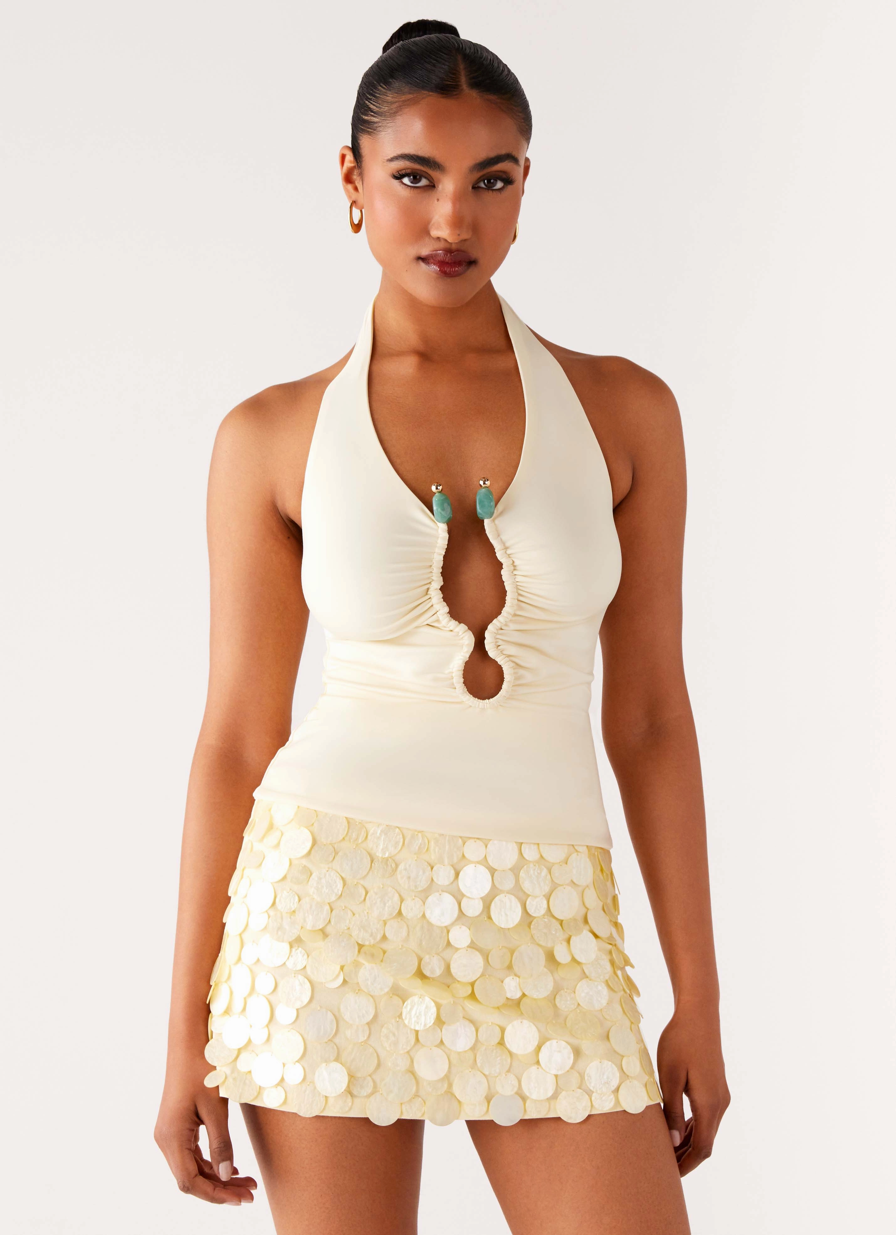 Flexible Shoulder Gusset Diego Halter Top - Yellow