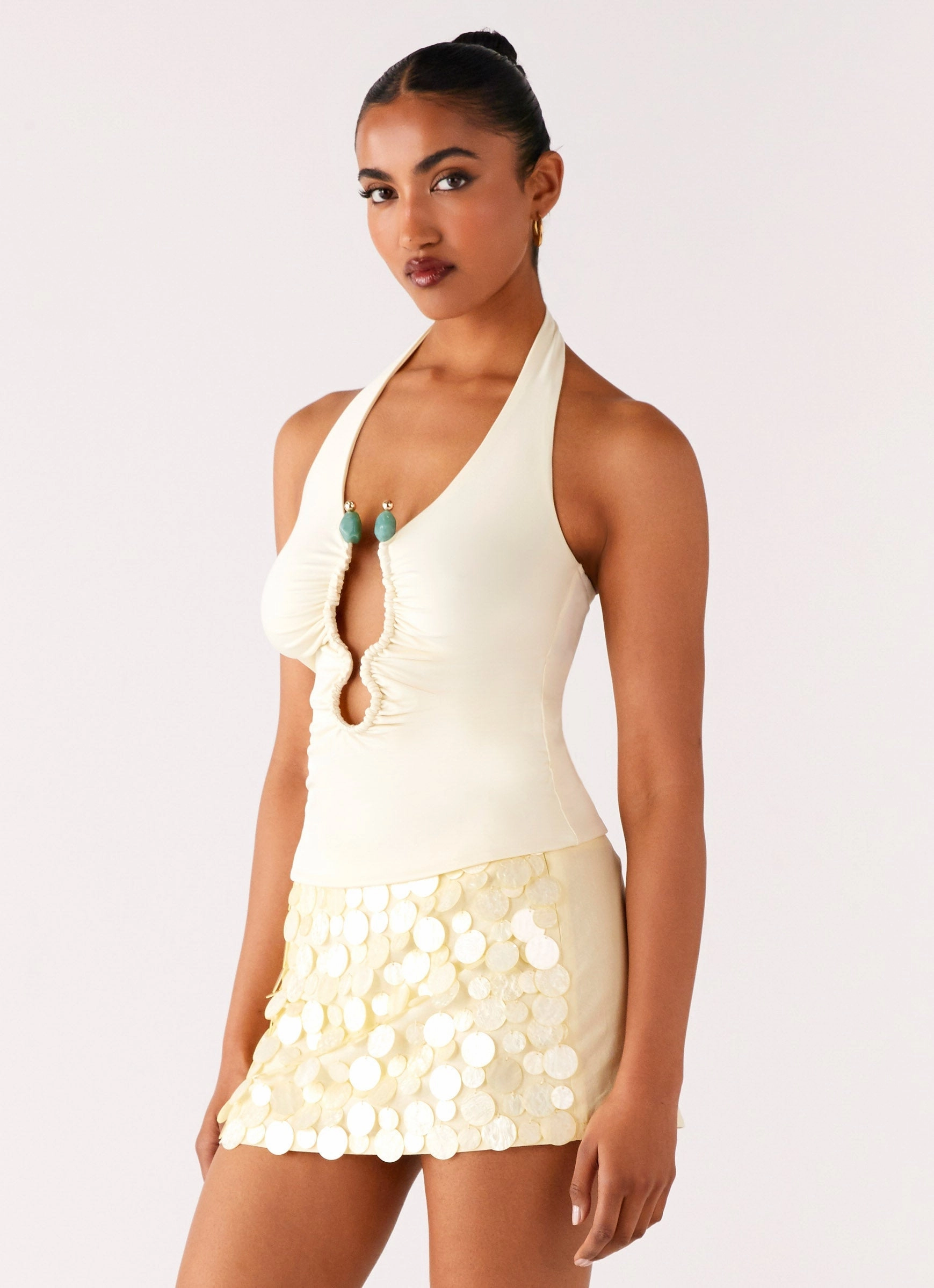 Shape Retention Fabric Diego Halter Top - Yellow