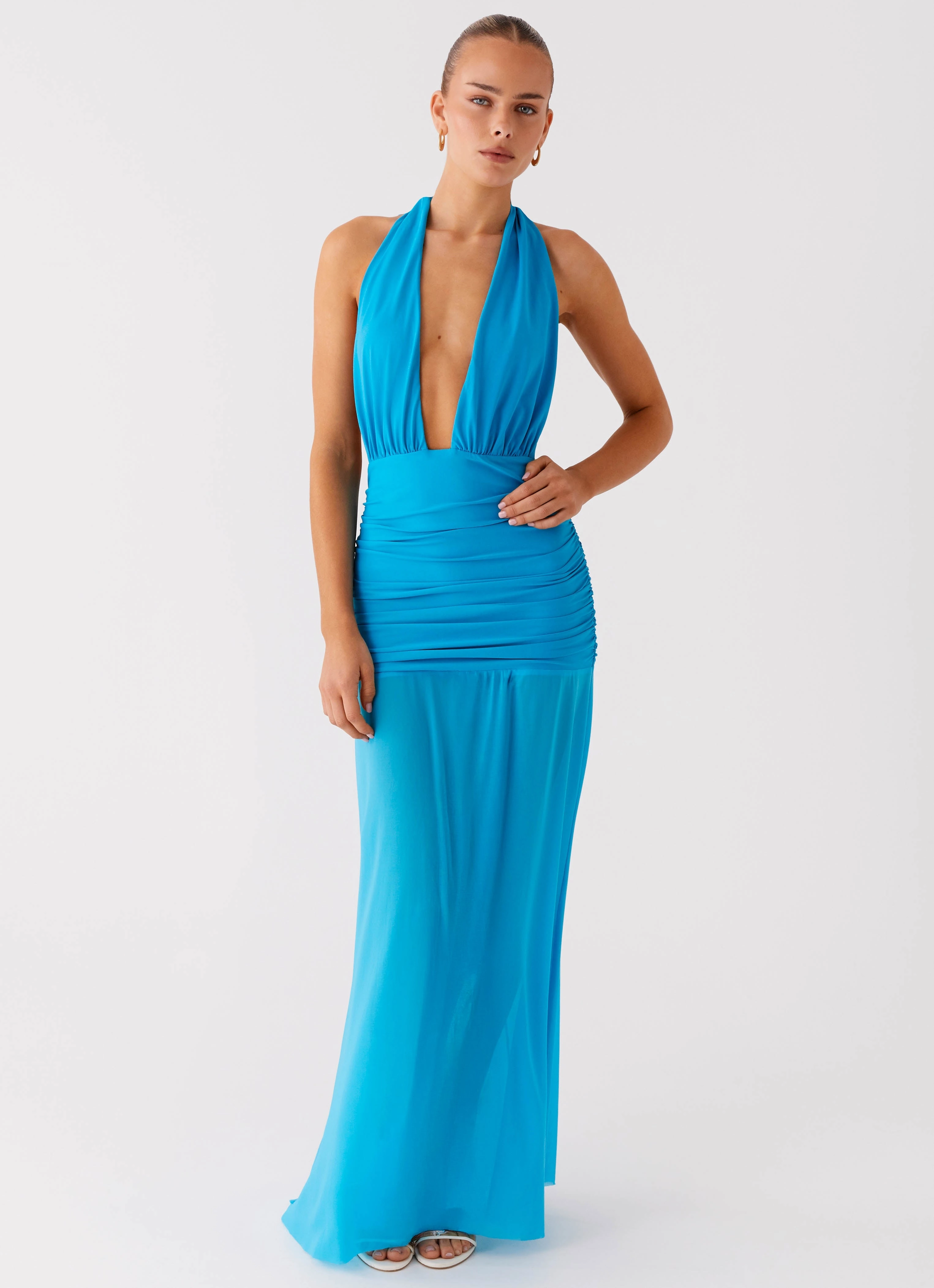 Weekend Vibe Office Ease Dilemma Halter Maxi Dress - Turquoise Blue