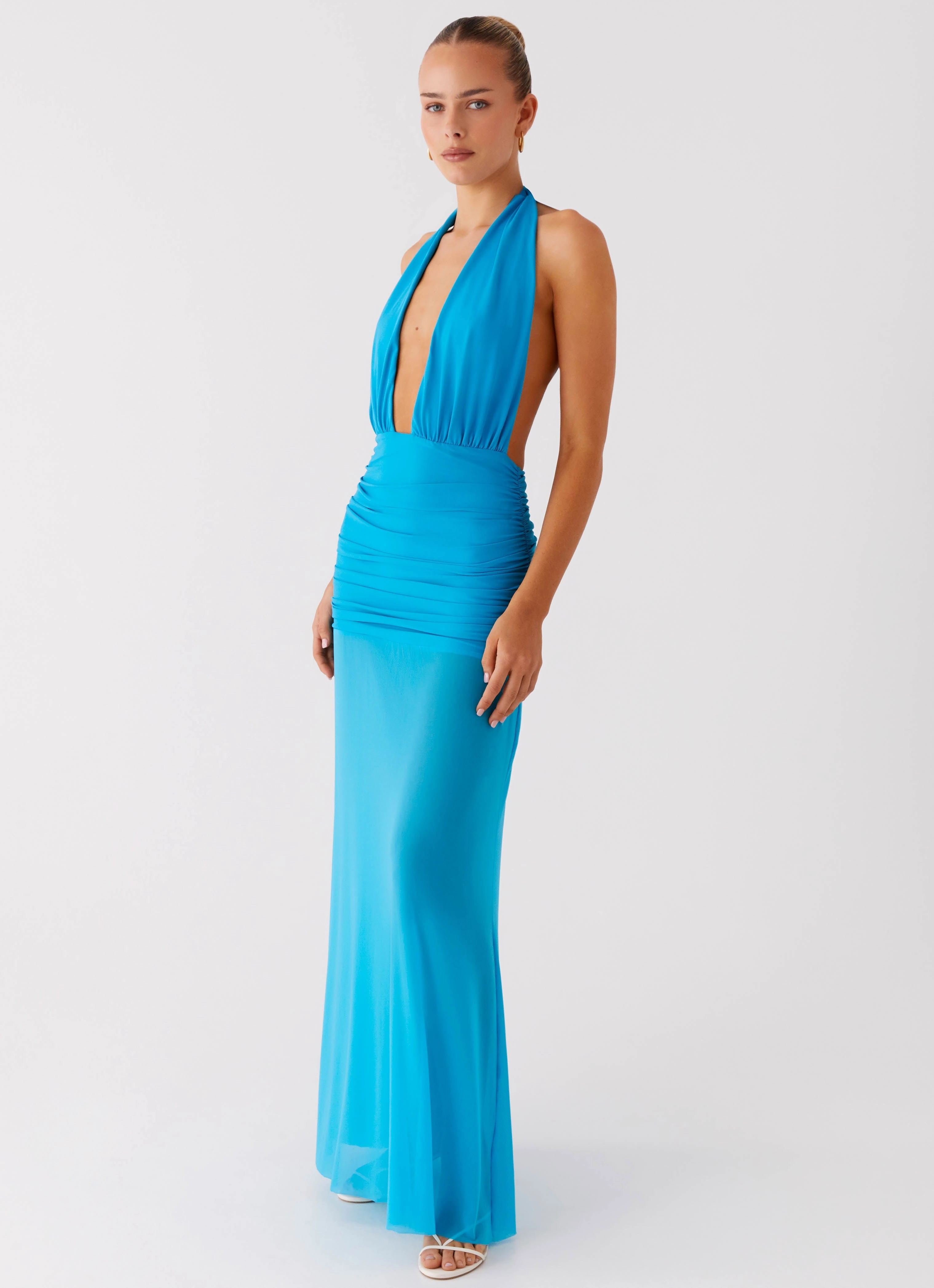 Dilemma Halter Maxi Dress - Turquoise Blue DoubleLayeredMaterial
