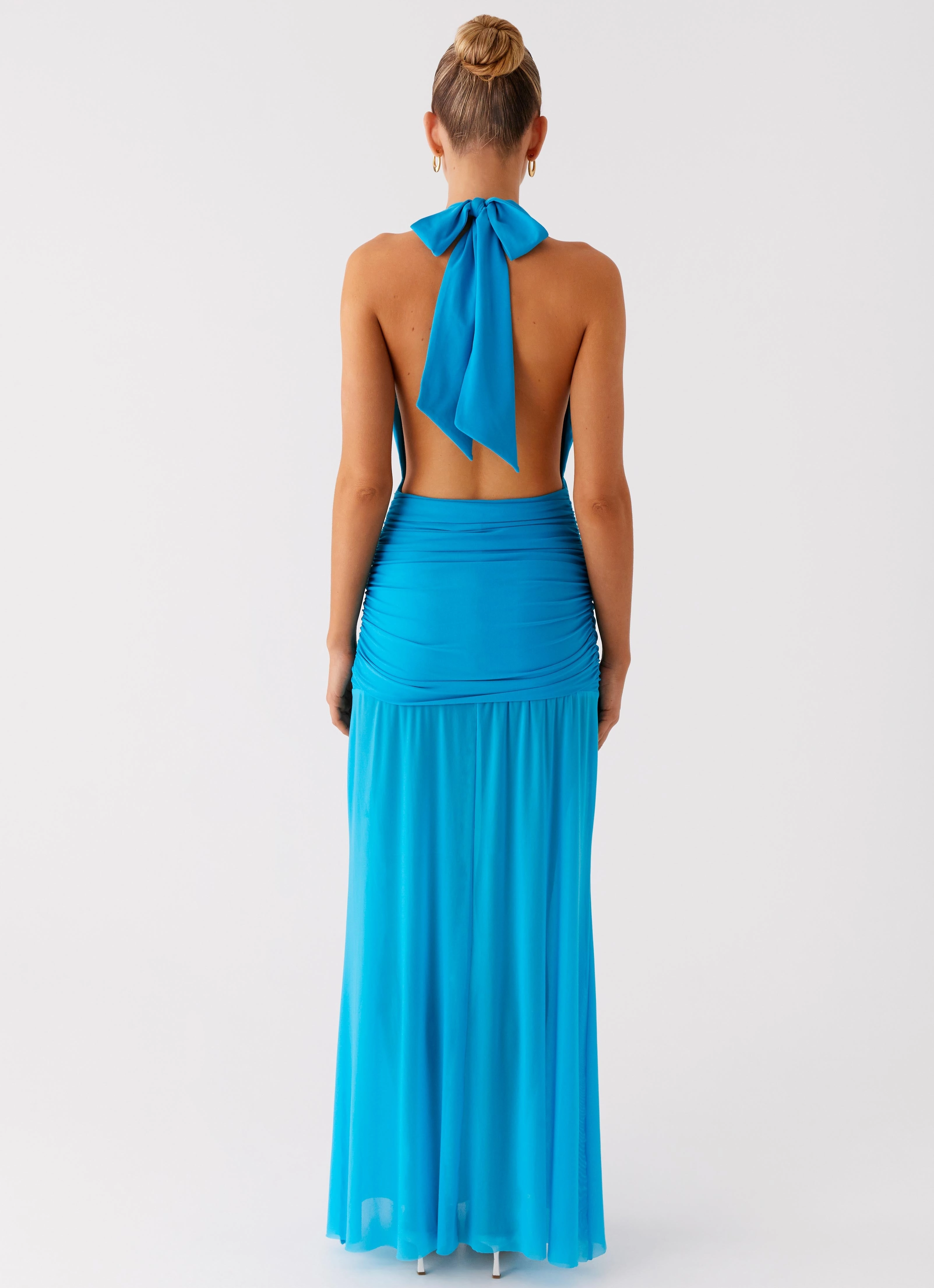 Dilemma Halter Maxi Dress - Turquoise Blue Cool Palette Warm Base