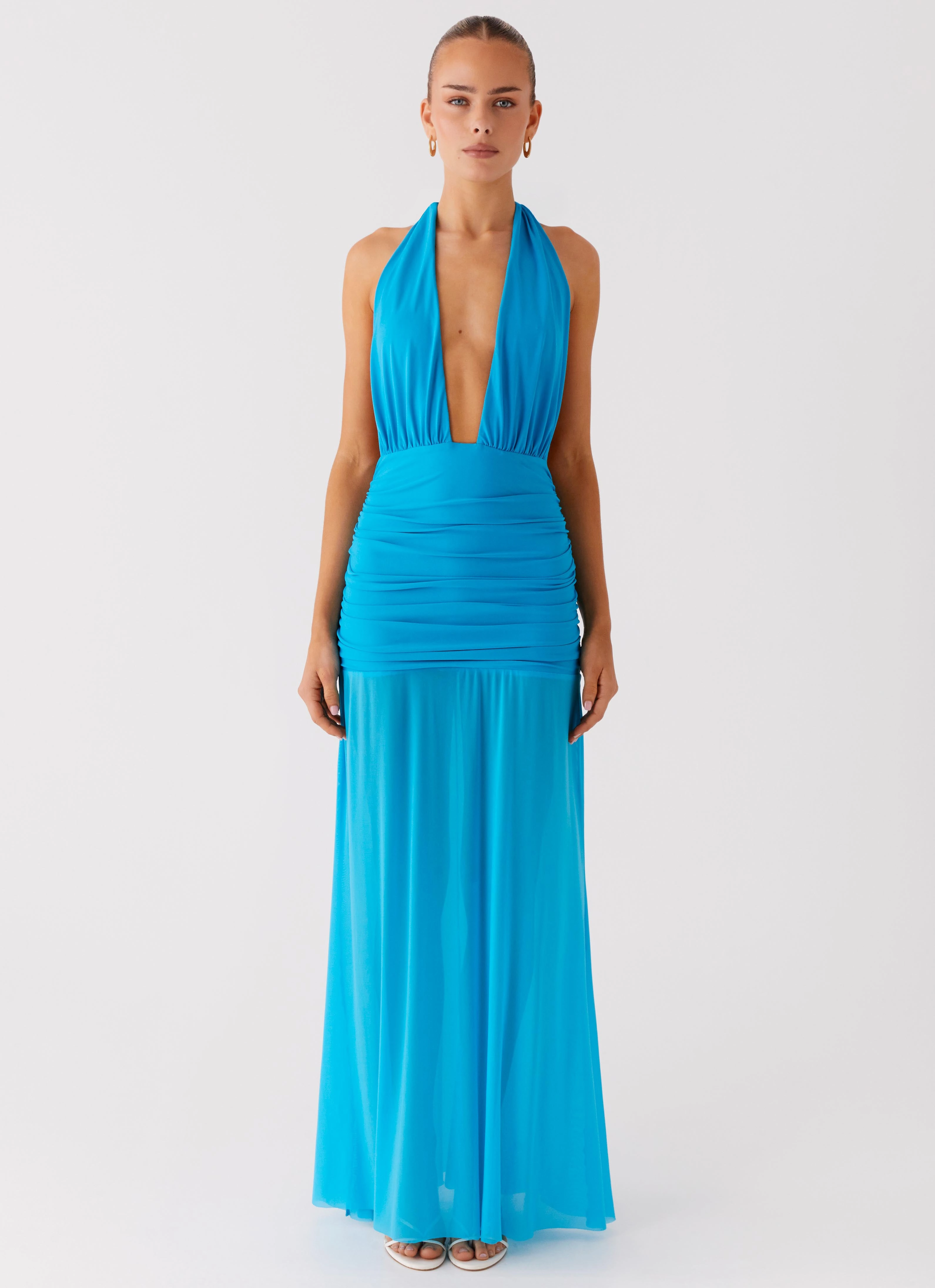 Trend Focused Polished and Elegant Dilemma Halter Maxi Dress - Turquoise Blue
