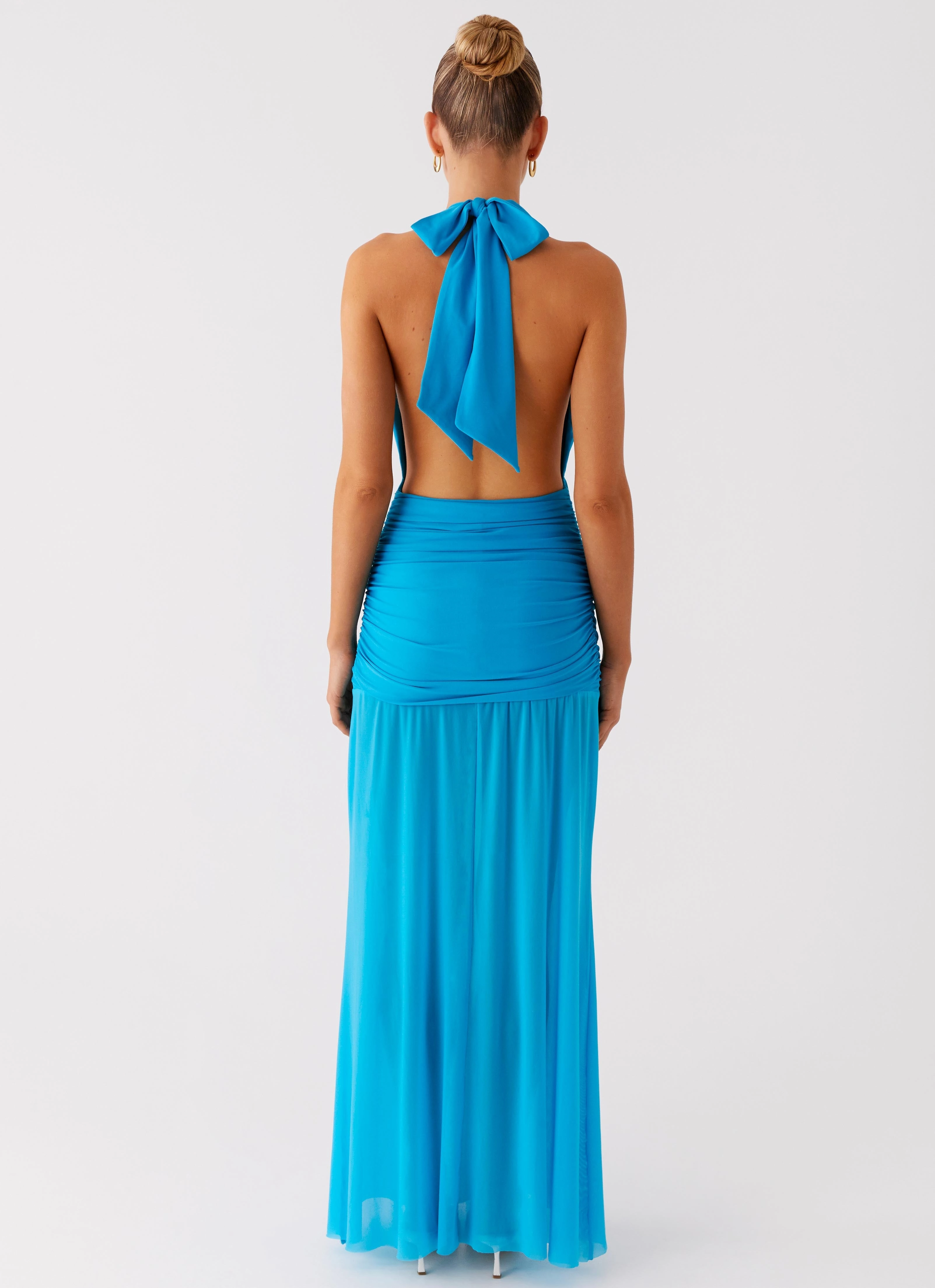 Dilemma Halter Maxi Dress - Turquoise Blue Stretchable