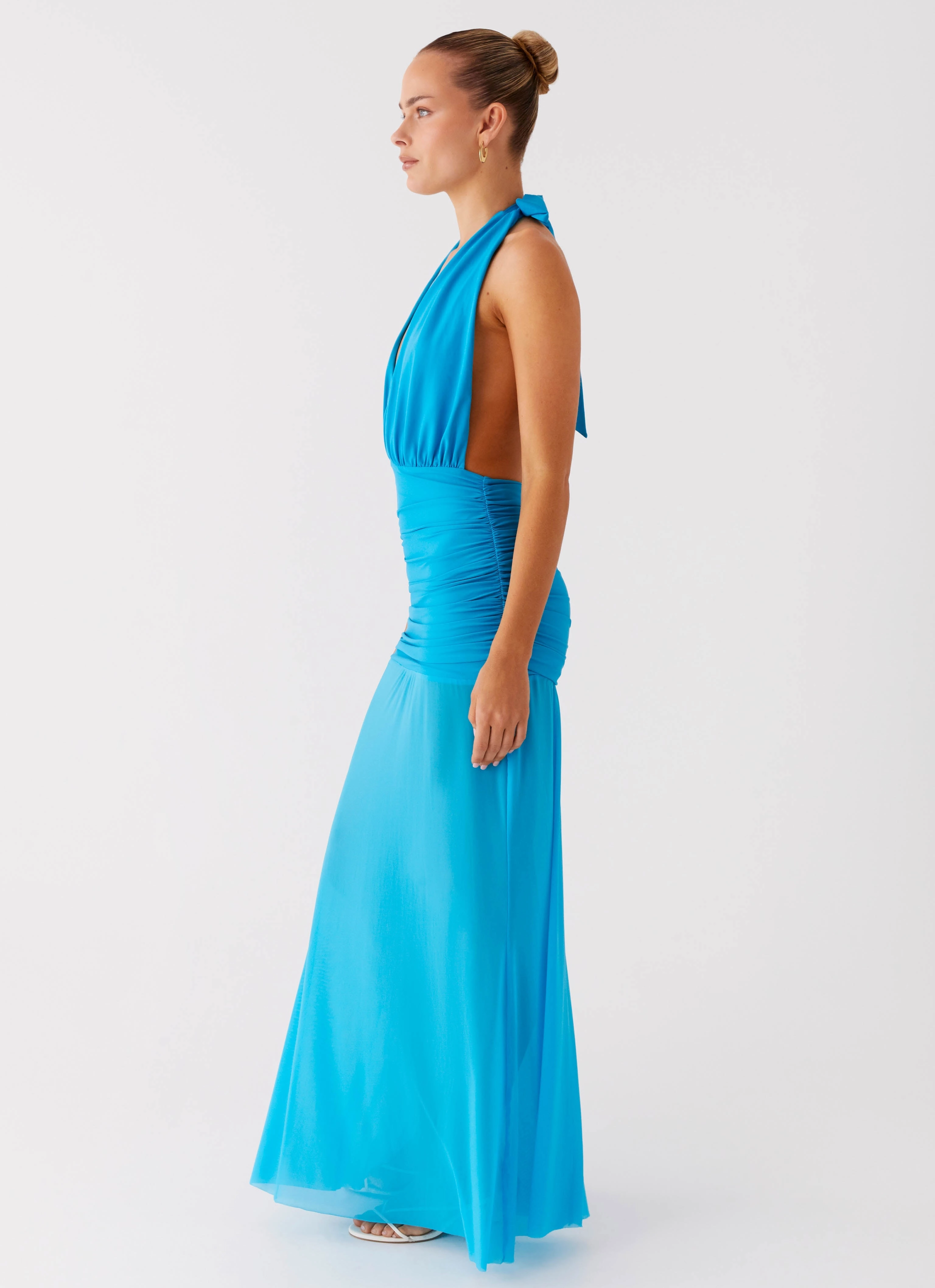 Happy Fit Dilemma Halter Maxi Dress - Turquoise Blue