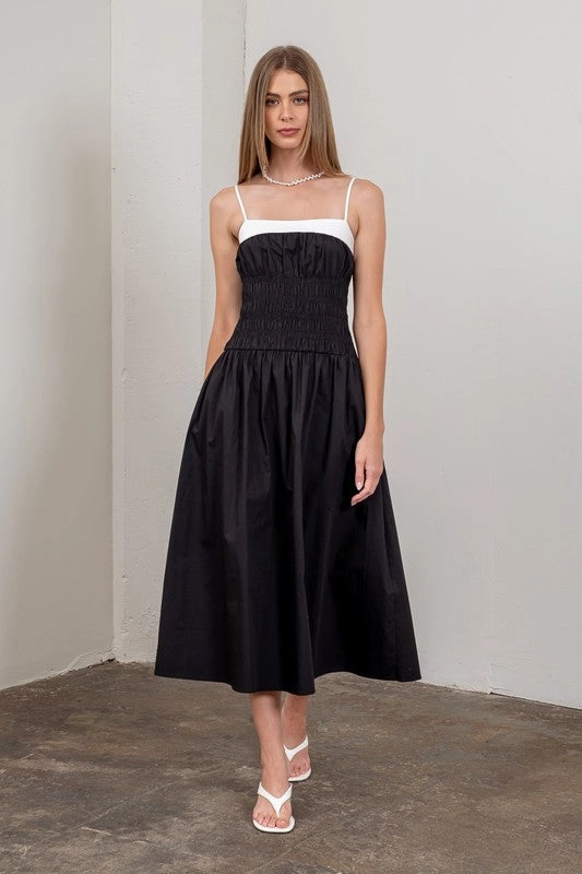 Miley Smocked Midi Dress - Black Soft Touch