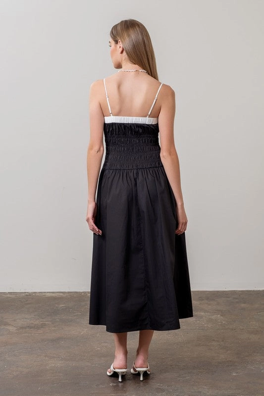 High-Neck Chic and Cozy Miley Smocked Midi Dress - Black