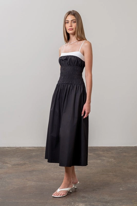 Office Cool Miley Smocked Midi Dress - Black