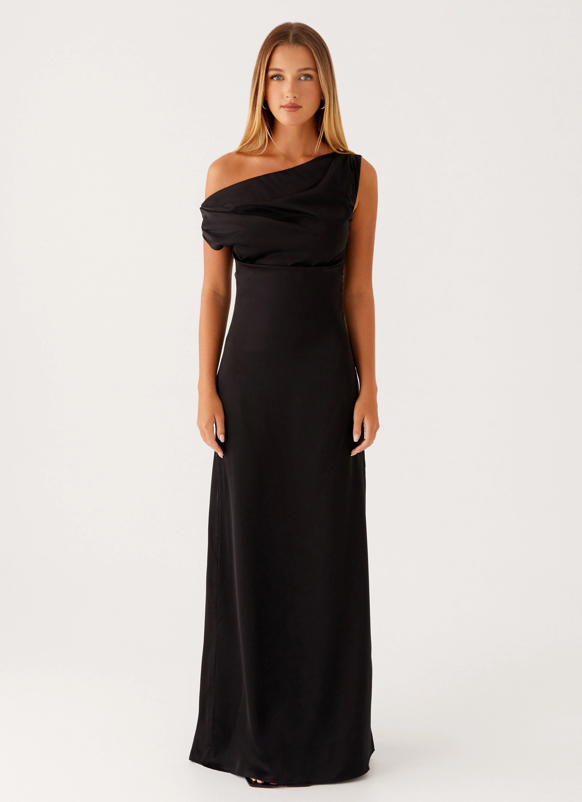 Sleek Feel Heart Of Glass Satin Maxi Dress - Black