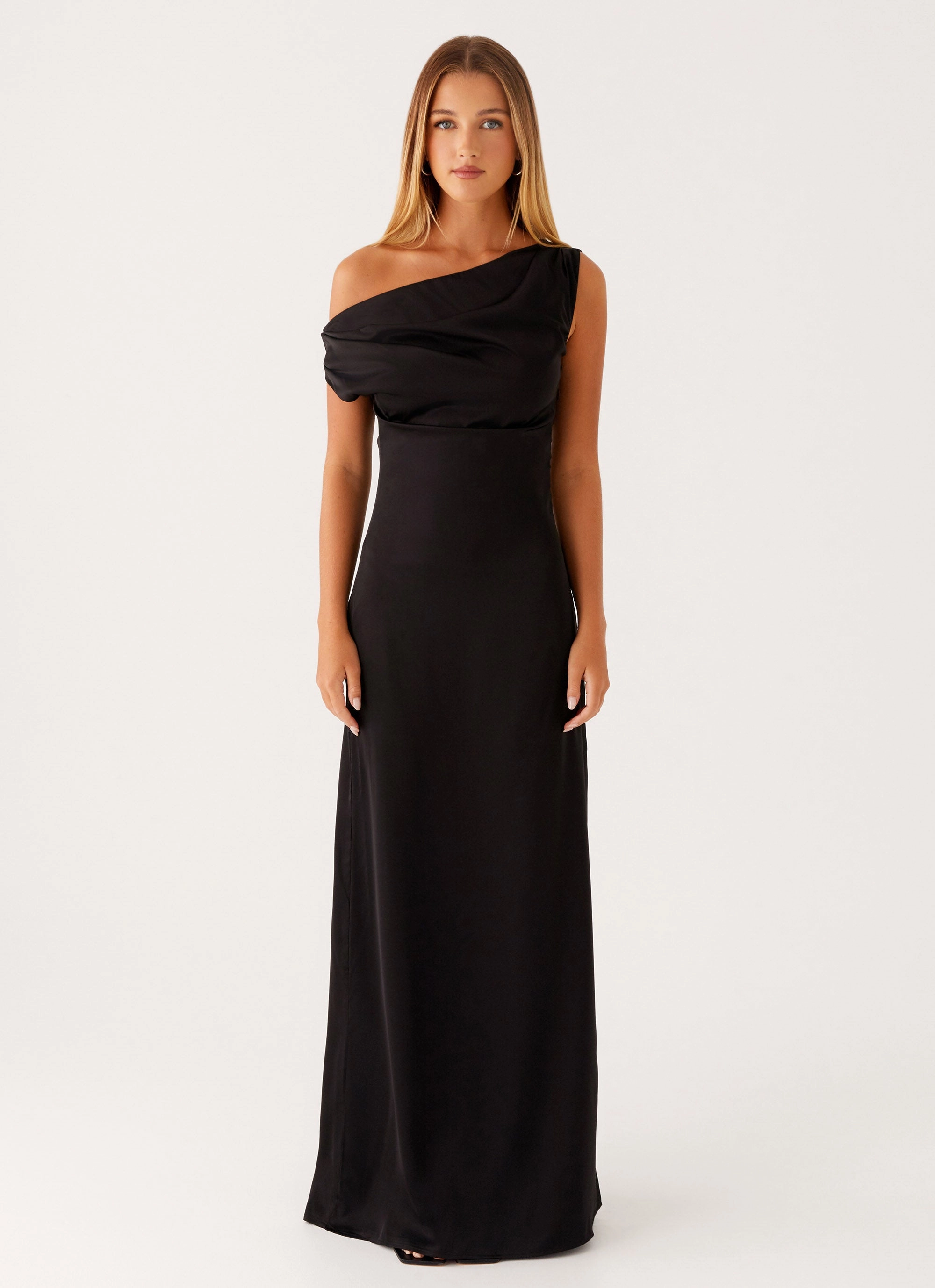 Heart Of Glass Satin Maxi Dress - Black Travel Fit Chic formal attire