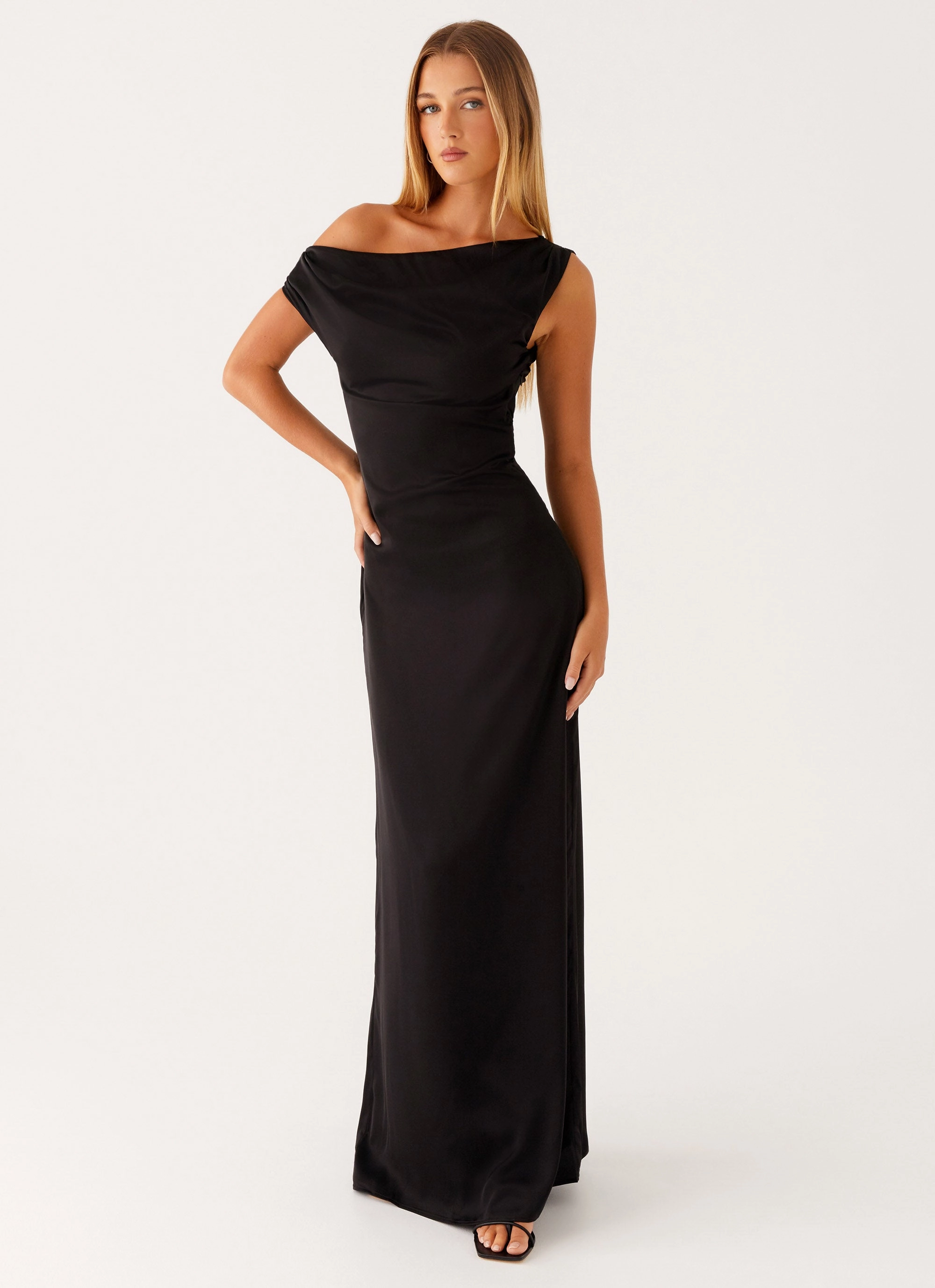 Heart Of Glass Satin Maxi Dress - Black Simple Chic