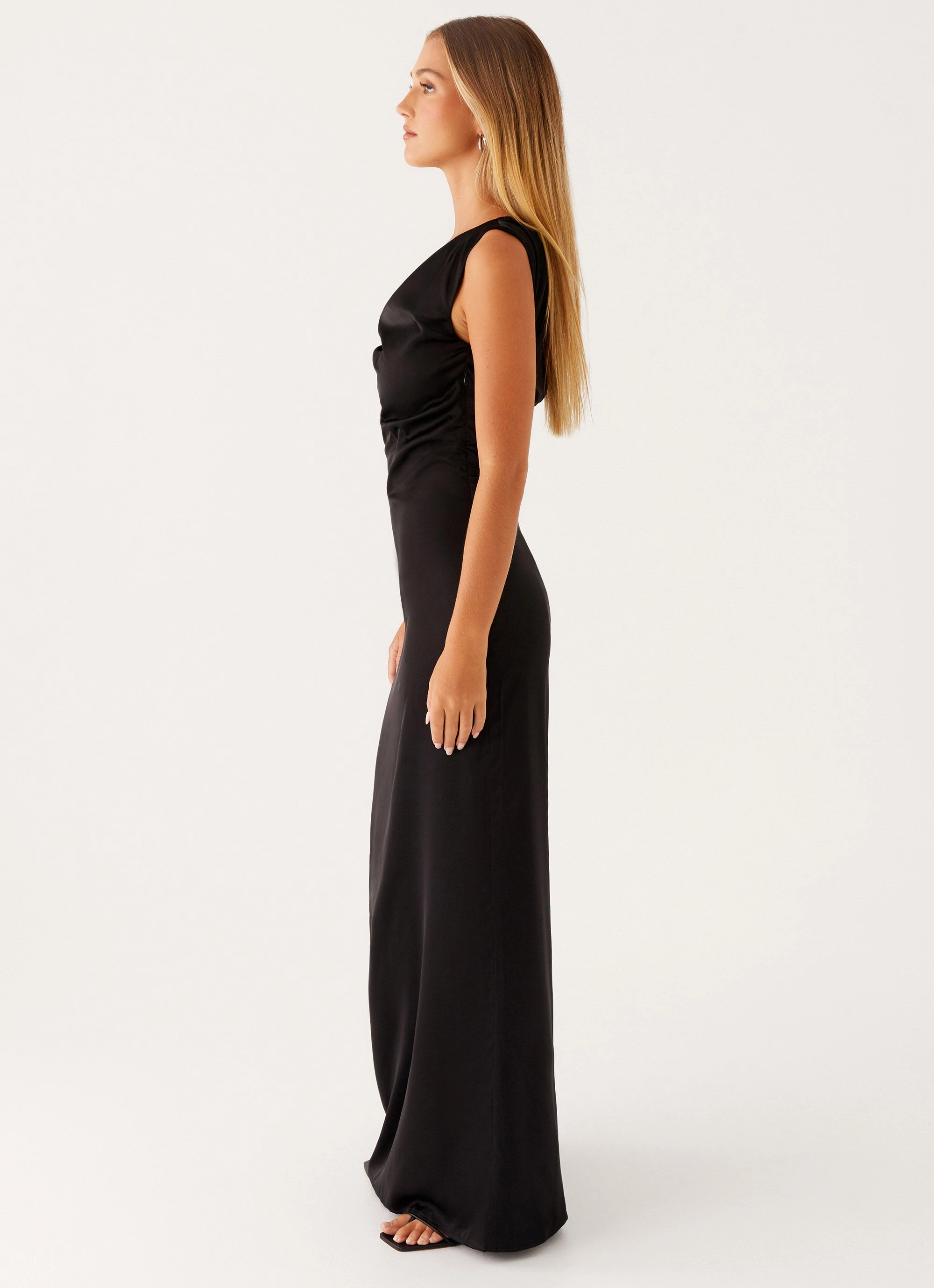 Heart Of Glass Satin Maxi Dress - Black Feminine empire waist dress Lightweight-Structure