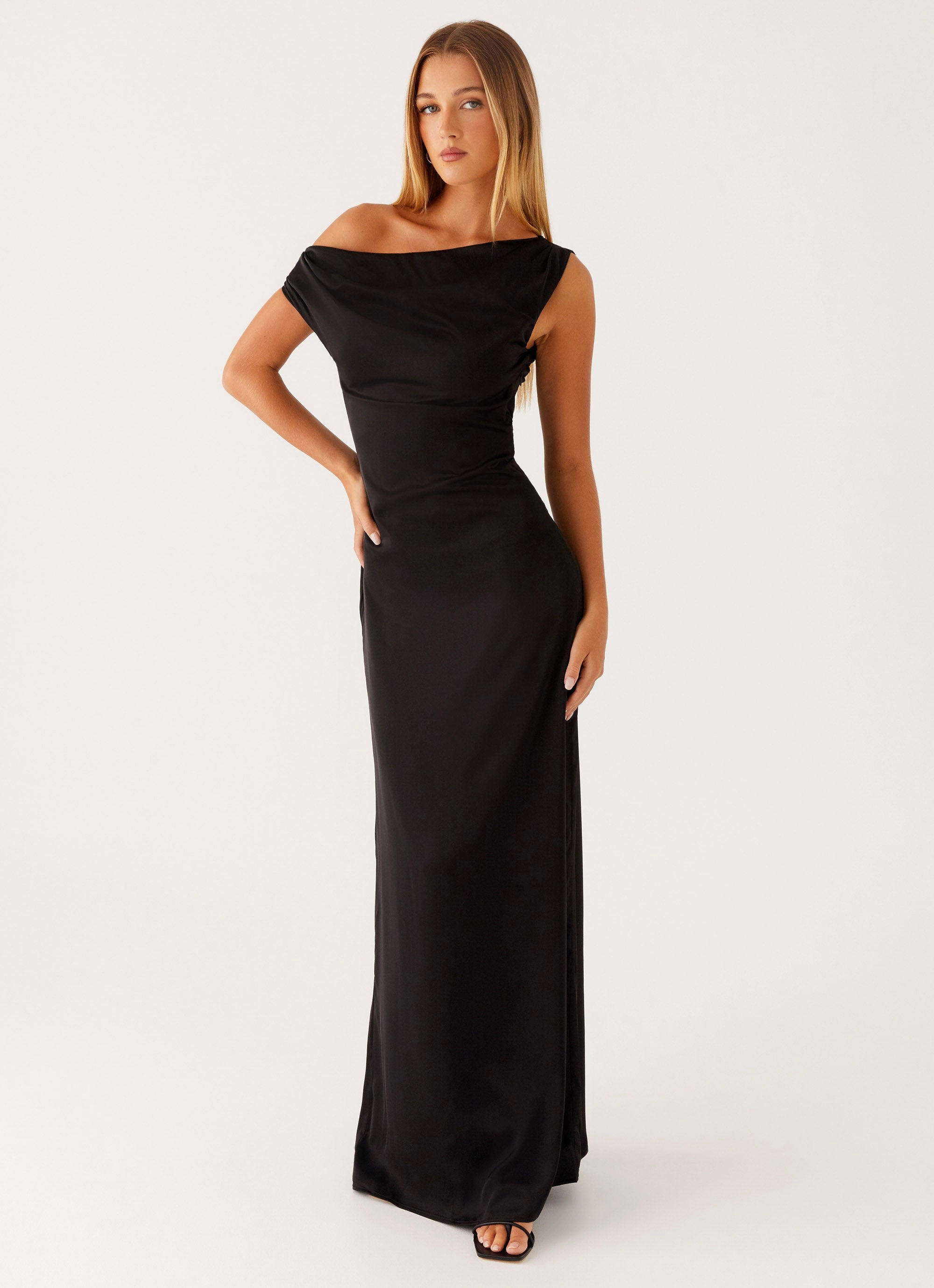 Fashion Forward Heart Of Glass Satin Maxi Dress - Black