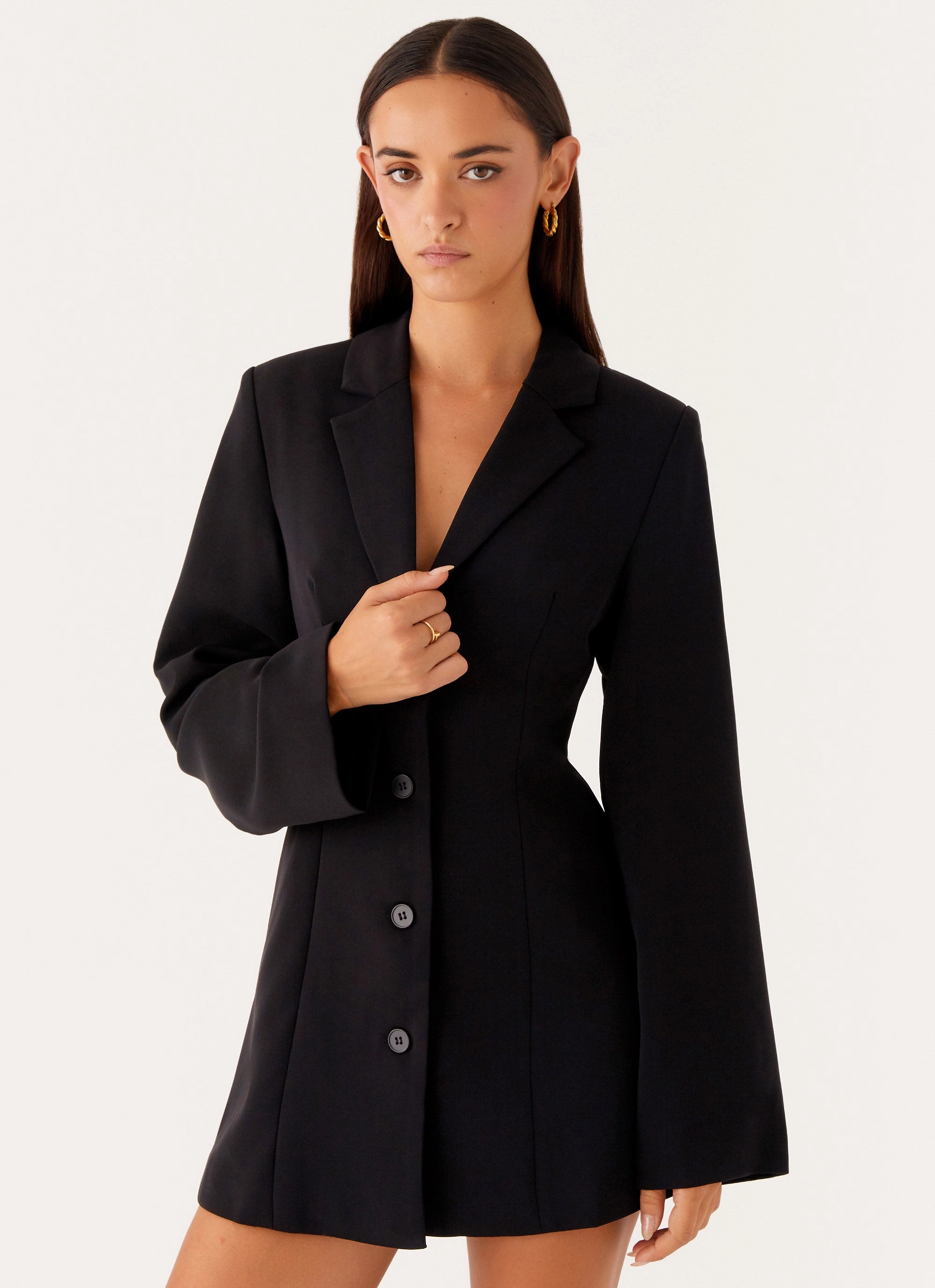 Breathable Feel Albi Fitted Blazer Mini Dress - Black